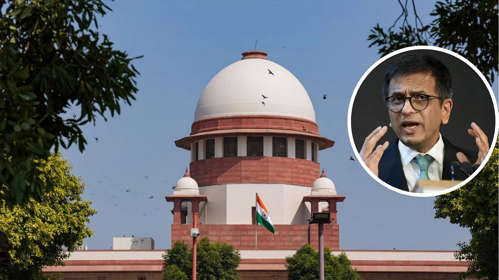 <div class="paragraphs"><p>A view of the Supreme Court is seen in this imaged juxtaposed with a photo of current CJI D Y Chandrachud.</p></div>