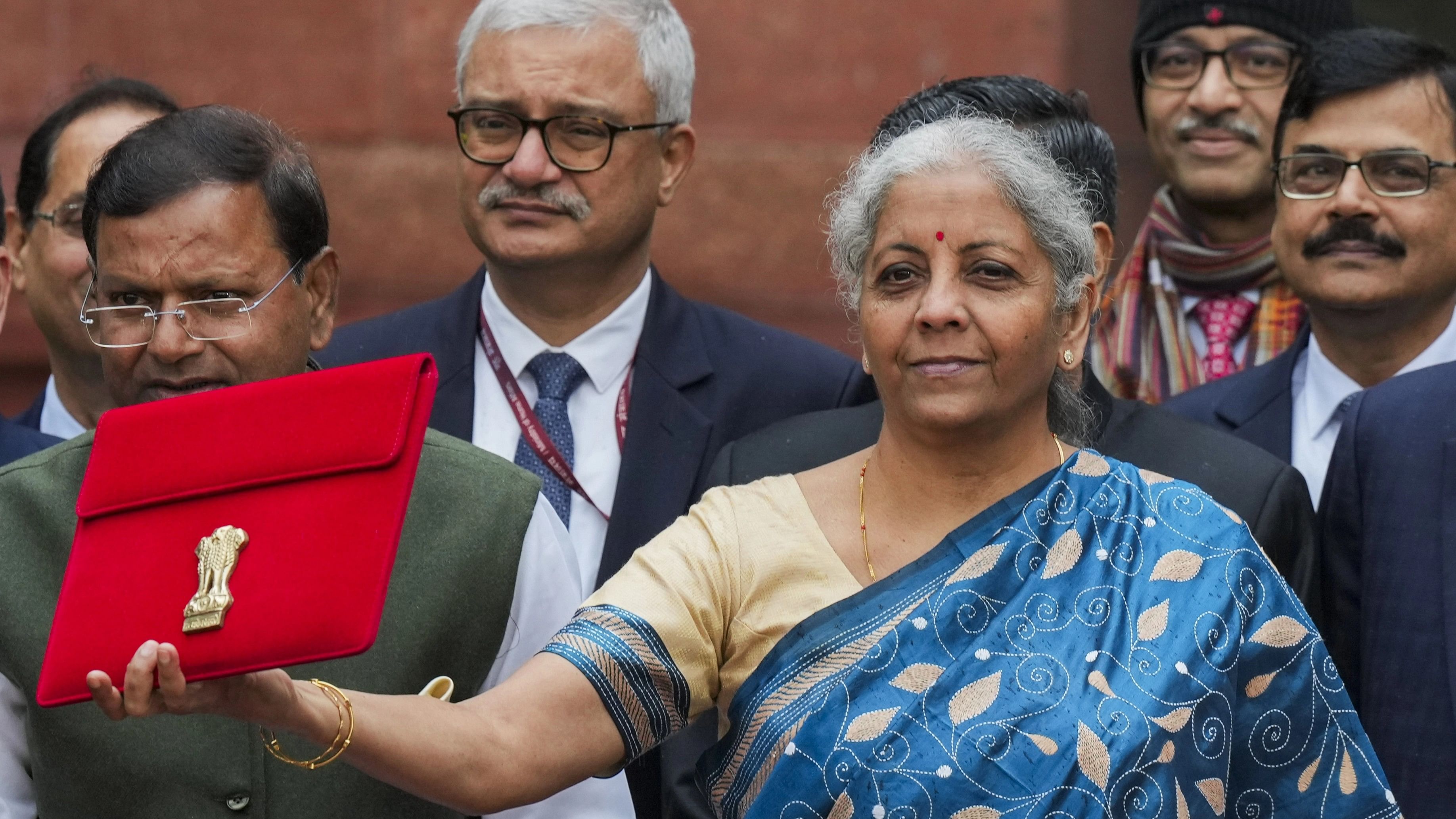 <div class="paragraphs"><p>Union Finance Minister Nirmala Sitharaman, holding a folder-case containing the Interim Budget 2024.</p></div>