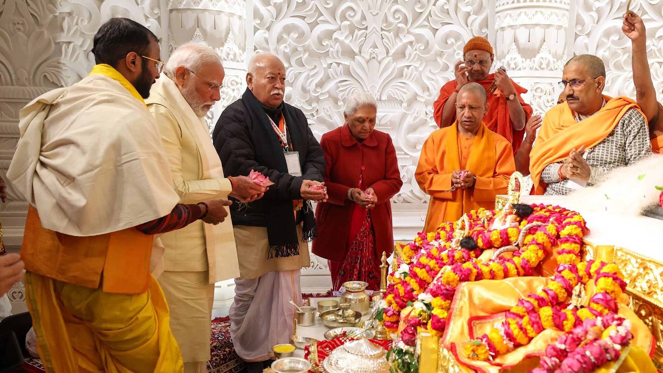 <div class="paragraphs"><p>PM Modi, RSS Chief Mohan Bhagwat and UP CM Yogi Adityanath at the Ramtemple consecration ceremony in Ayodhya in January. </p></div>