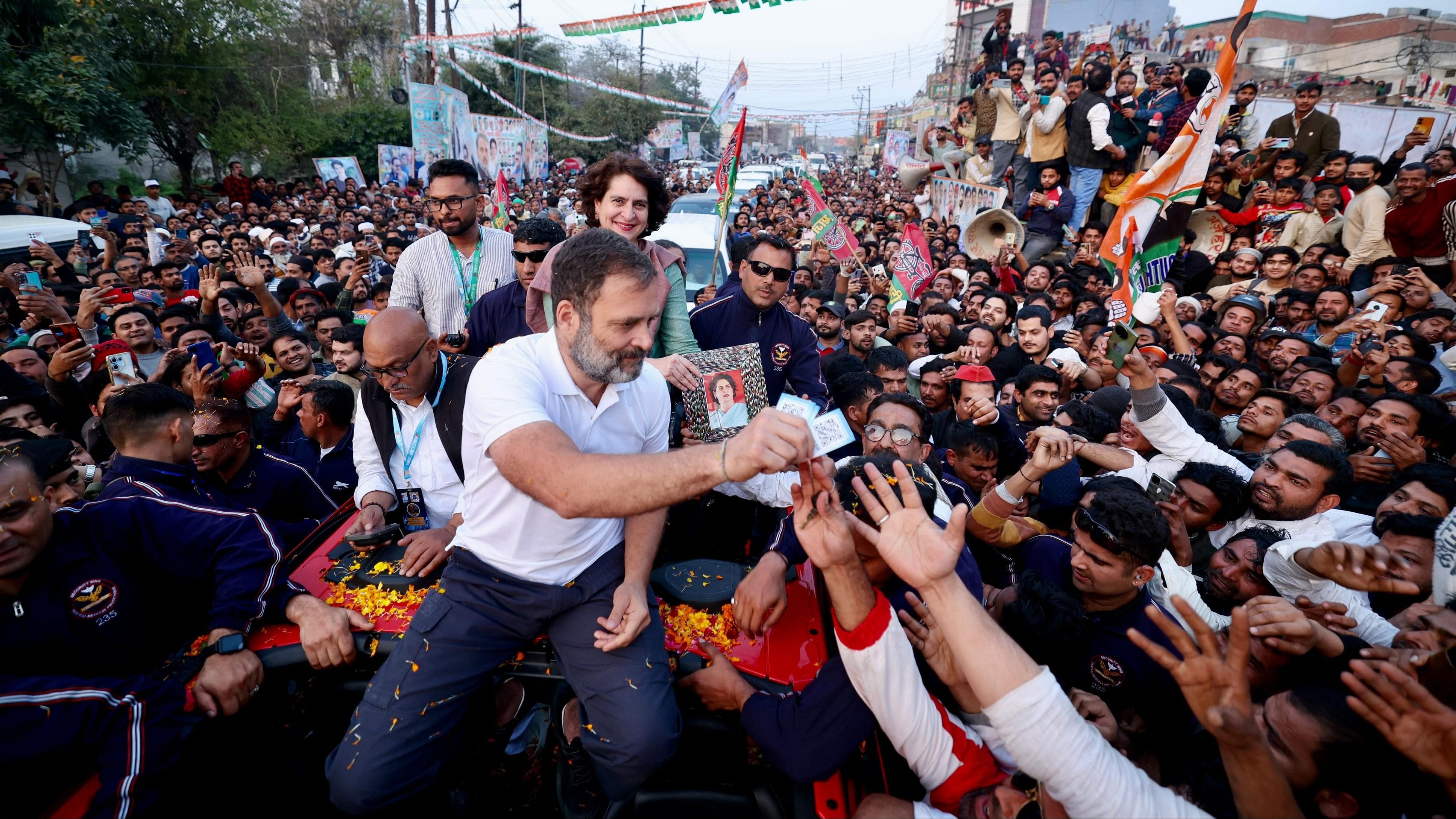 <div class="paragraphs"><p>Congress leaders Rahul Gandhi and Priyanka Gandhi Vadra during the Bharat Jodo Nyay Yatra</p></div>