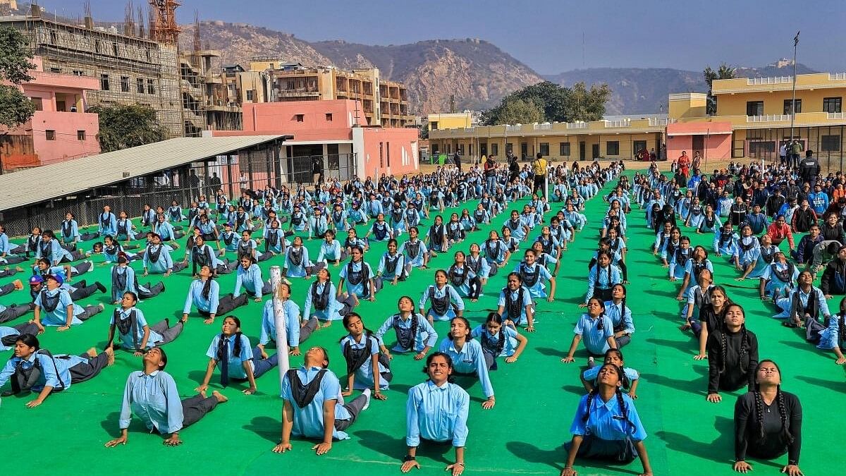 <div class="paragraphs"><p>School students perform Surya Namaskar on the occasion of 'Surya Saptami', in Jaipur.</p></div>