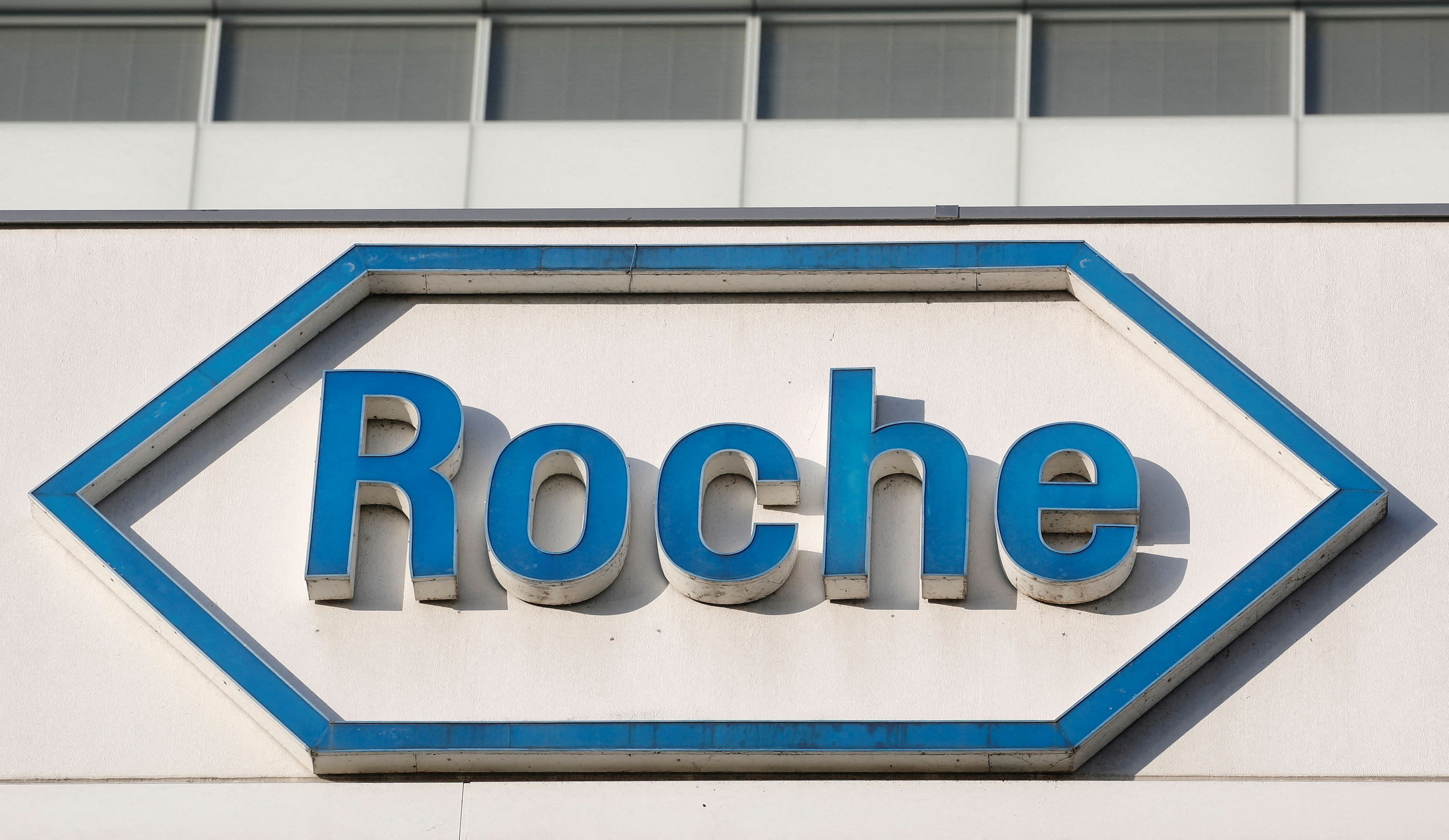 <div class="paragraphs"><p>The logo of Swiss drugmaker Roche is seen in Basel.</p></div>