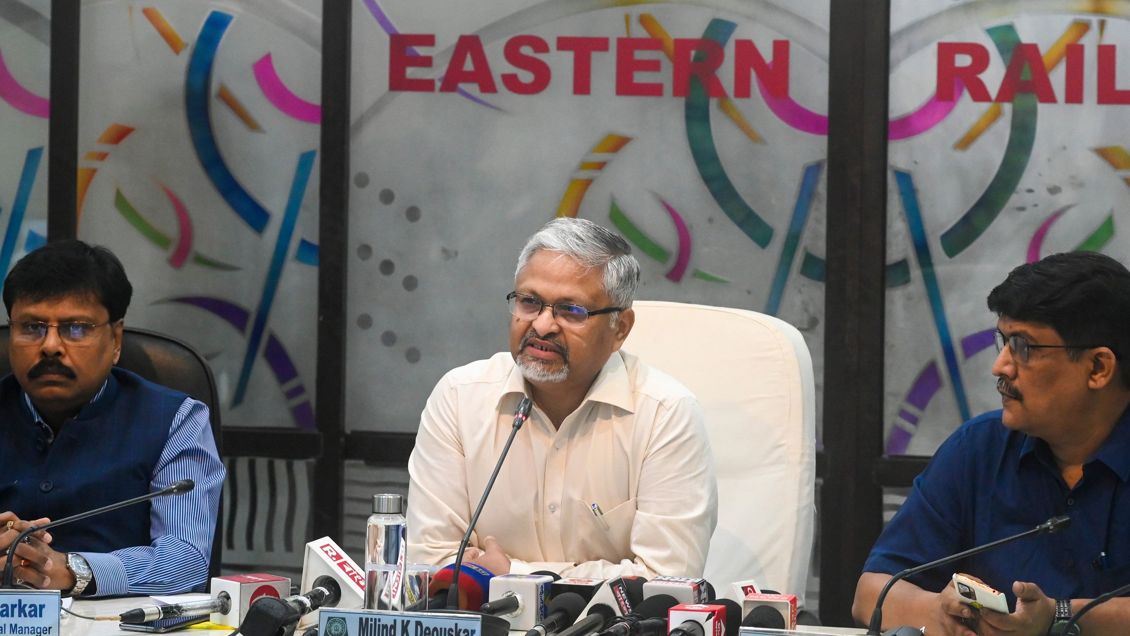 <div class="paragraphs"><p>Eastern Railways General Manager Milind K. Deouskar at a&nbsp;press conference, ahead of the foundation stone laying ceremony of redevelopment of 28 stations of Eastern Railway by PM Narendra Modi under, at Eastern Railway headquarters, in Kolkata, Saturday, February 24, 2024.</p></div>