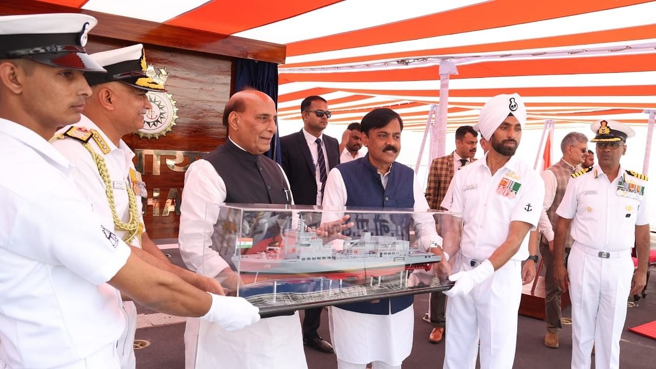 <div class="paragraphs"><p>Defence Minister Rajnath Singh during the commissioning of INS Sandhayak at the Naval Dockyard in Visakhapatnam on Saturday. </p></div>