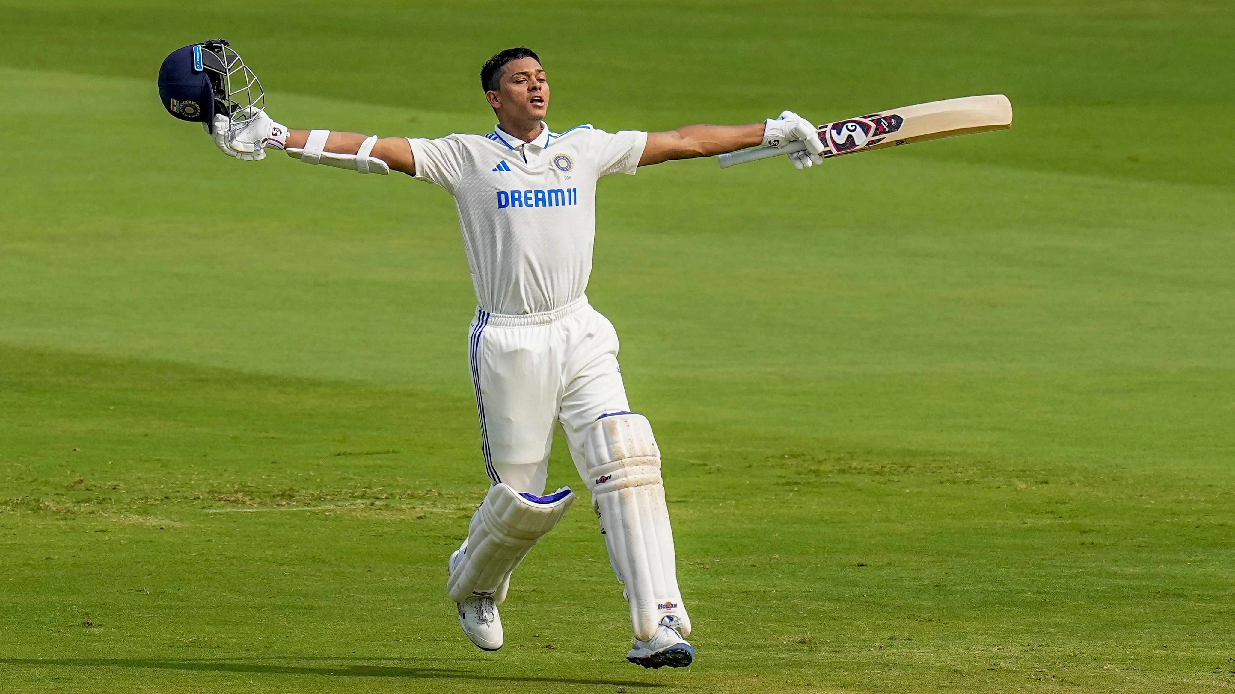 <div class="paragraphs"><p>Visakhapatnam: India's Yashasvi Jaiswal celebrates after scoring double century on the second day of the second cricket test match between India and England, at Dr. Y.S. Rajasekhara Reddy  Cricket Stadium, in Visakhapatnam, Saturday, Feb. 3, 2024. </p></div>