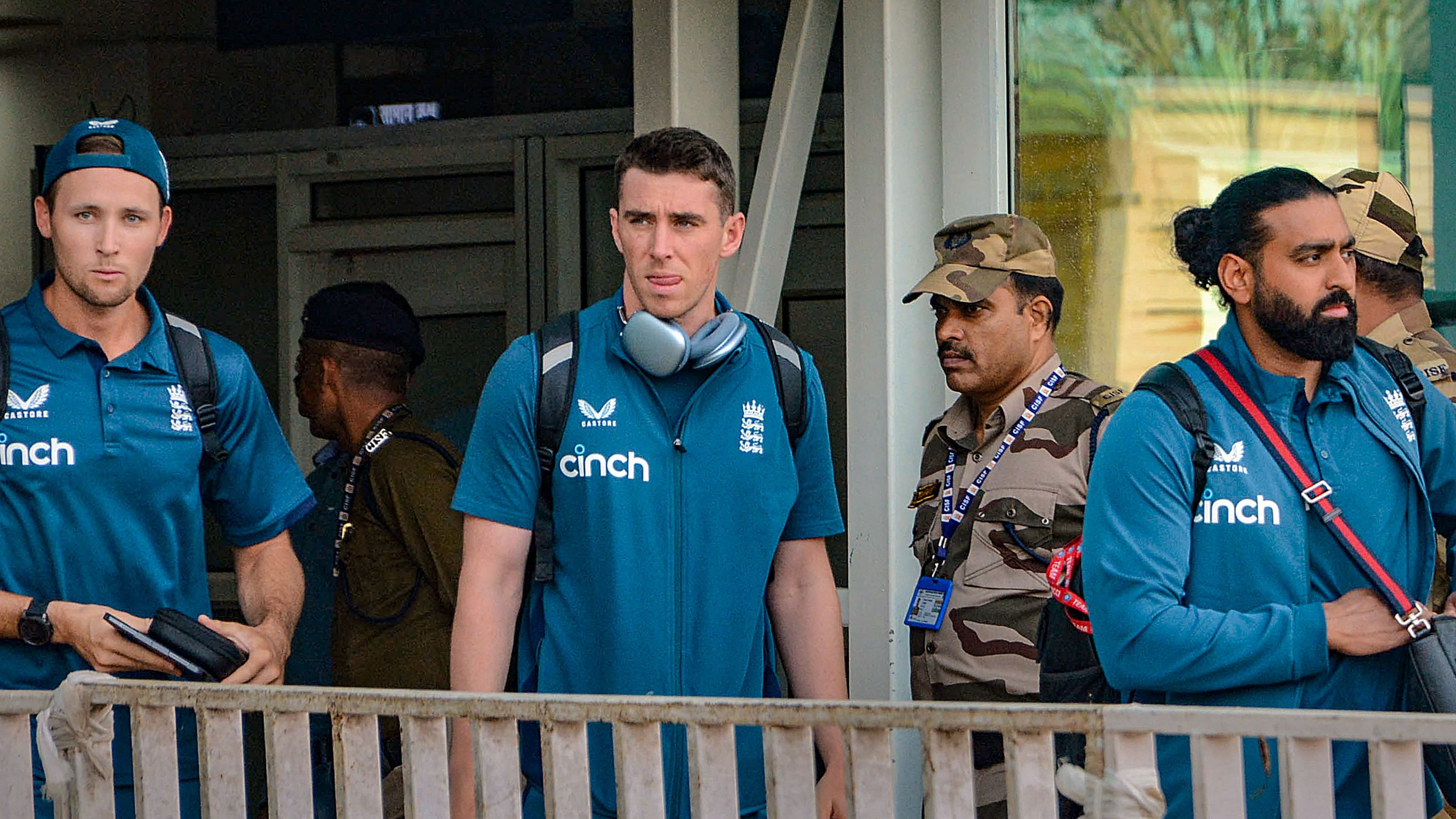 <div class="paragraphs"><p>England's cricketers&nbsp;upon their arrival, ahead of the fourth Test cricket match against India, at Birsa Munda Airport in Ranchi, Tuesday, Feb. 20, 2024. </p></div>