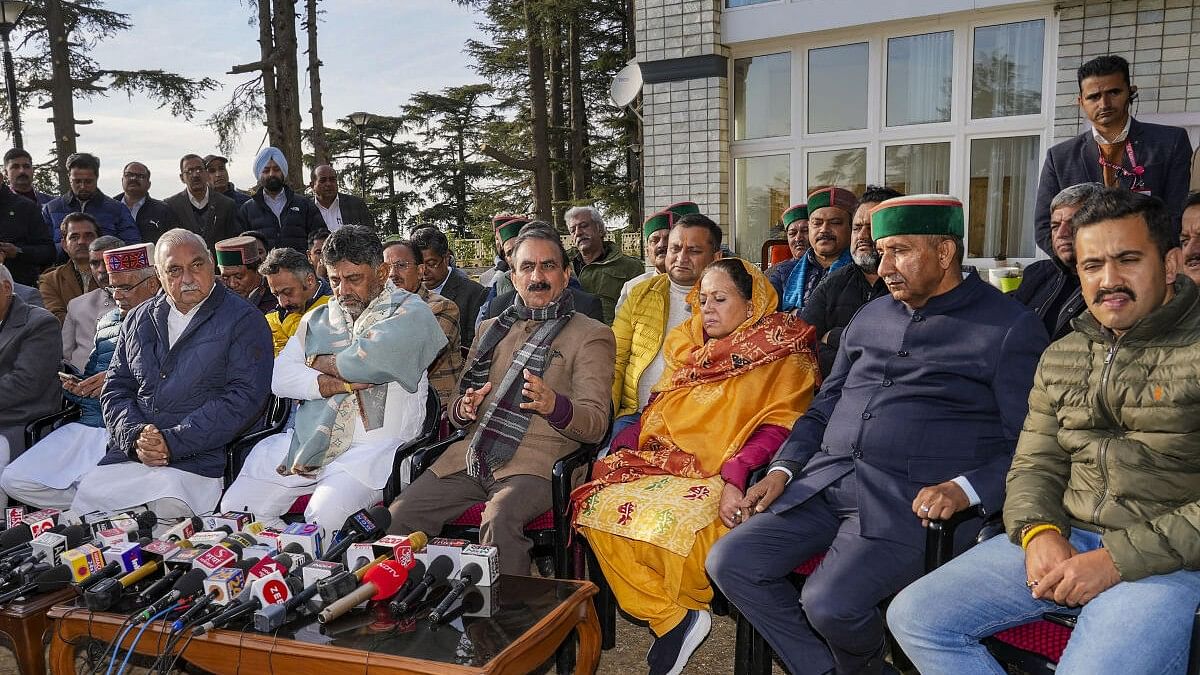 <div class="paragraphs"><p>Himachal Pradesh Chief Minister, Karnataka Deputy Chief Minister DK Shivakumar, former Chhattisgarh chief minister Bhupesh Baghel, former Haryana chief minister Bhupinder Singh Hooda, HP Congress Committee (HPCC) President Pratibha Singh with central observers and others during a press conference, in Shimla.</p></div>