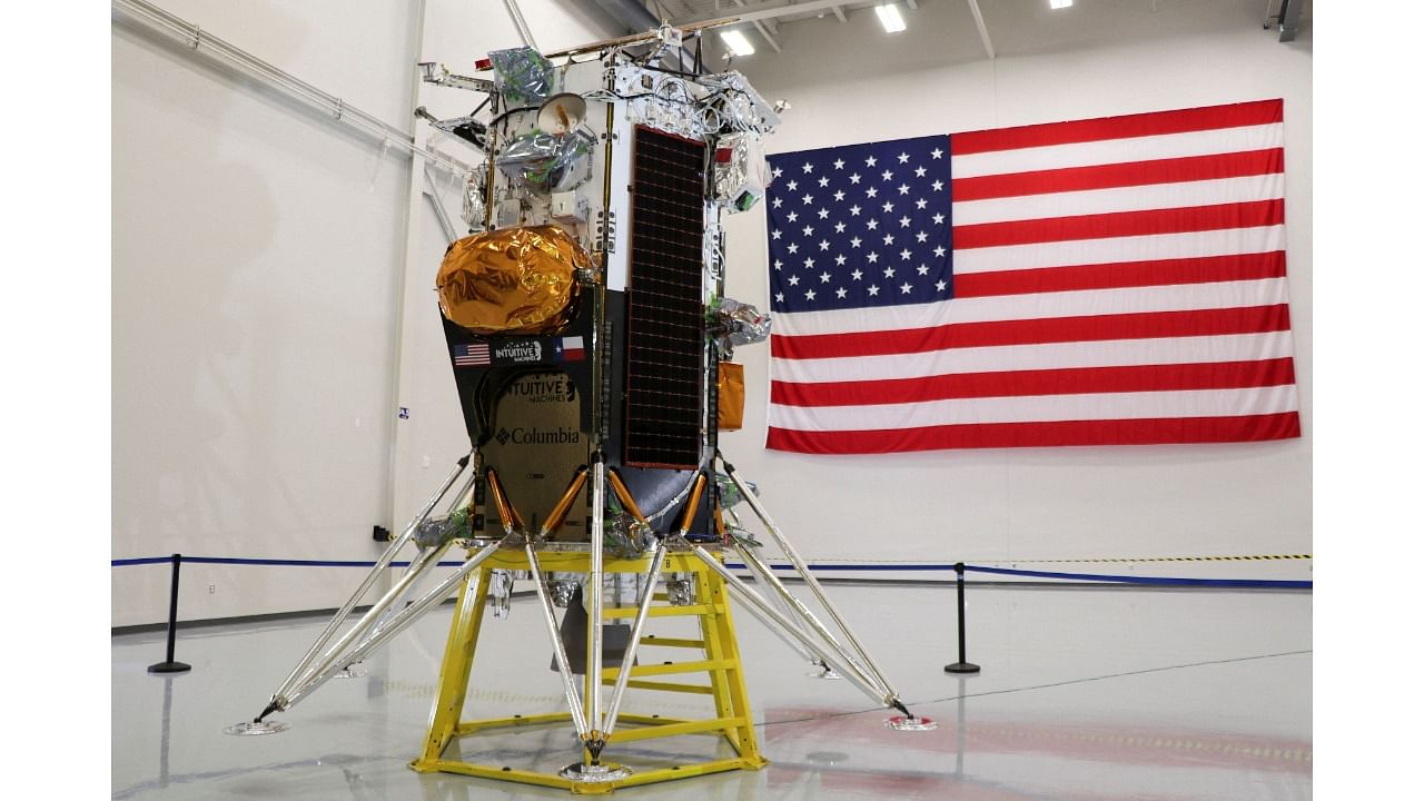 <div class="paragraphs"><p>The Nova-C lunar lander designed by aerospace company Intuitive Machines is displayed at the company's headquarters in Houston.</p></div>