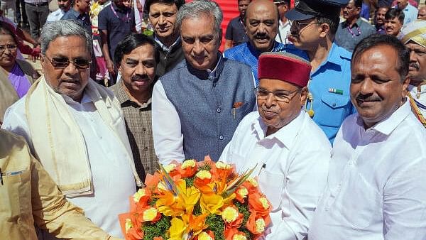 <div class="paragraphs"><p>Karnataka Governor Thaawarchand Gehlot being welcomed by Karnataka Chief Minister Siddaramaiah, State Legislative Council Chairman Basavraj Horatti and State Assembly Speaker U T Khader as he arrives to address the joint session of Karnataka Assembly and Council, at Vidhanasoudha in Bengaluru, Monday, Feb. 12, 2024.</p></div>