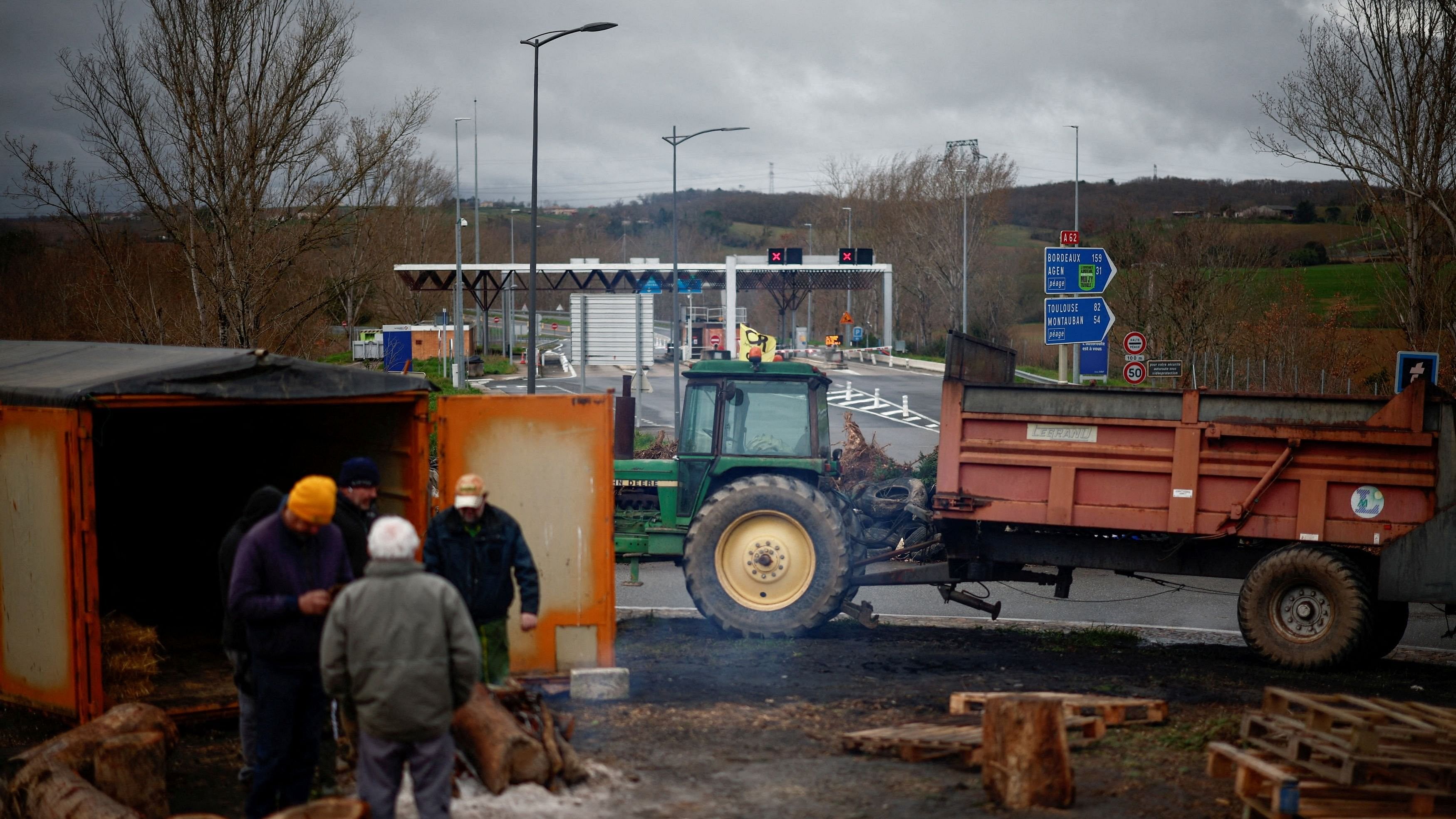 <div class="paragraphs"><p>French farmers demonstrate near the A62 motorway in Saint-Loup near Golfech, on the eve of the opening of the annual International Agriculture Fair  at the Porte de Versailles exhibition centre in Paris, France, February 23, 2024. </p></div>