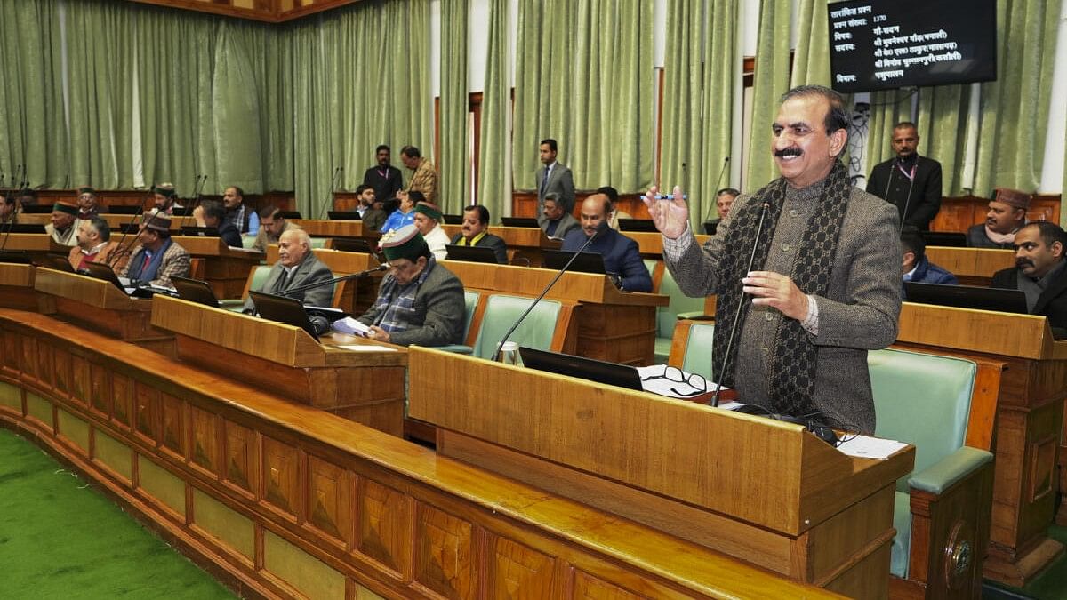 <div class="paragraphs"><p> File photo of Himachal CM Sukhvinder Singh Sukhu addresses the Budget session of the Himachal Pradesh Assembly, in Shimla.&nbsp;</p></div>