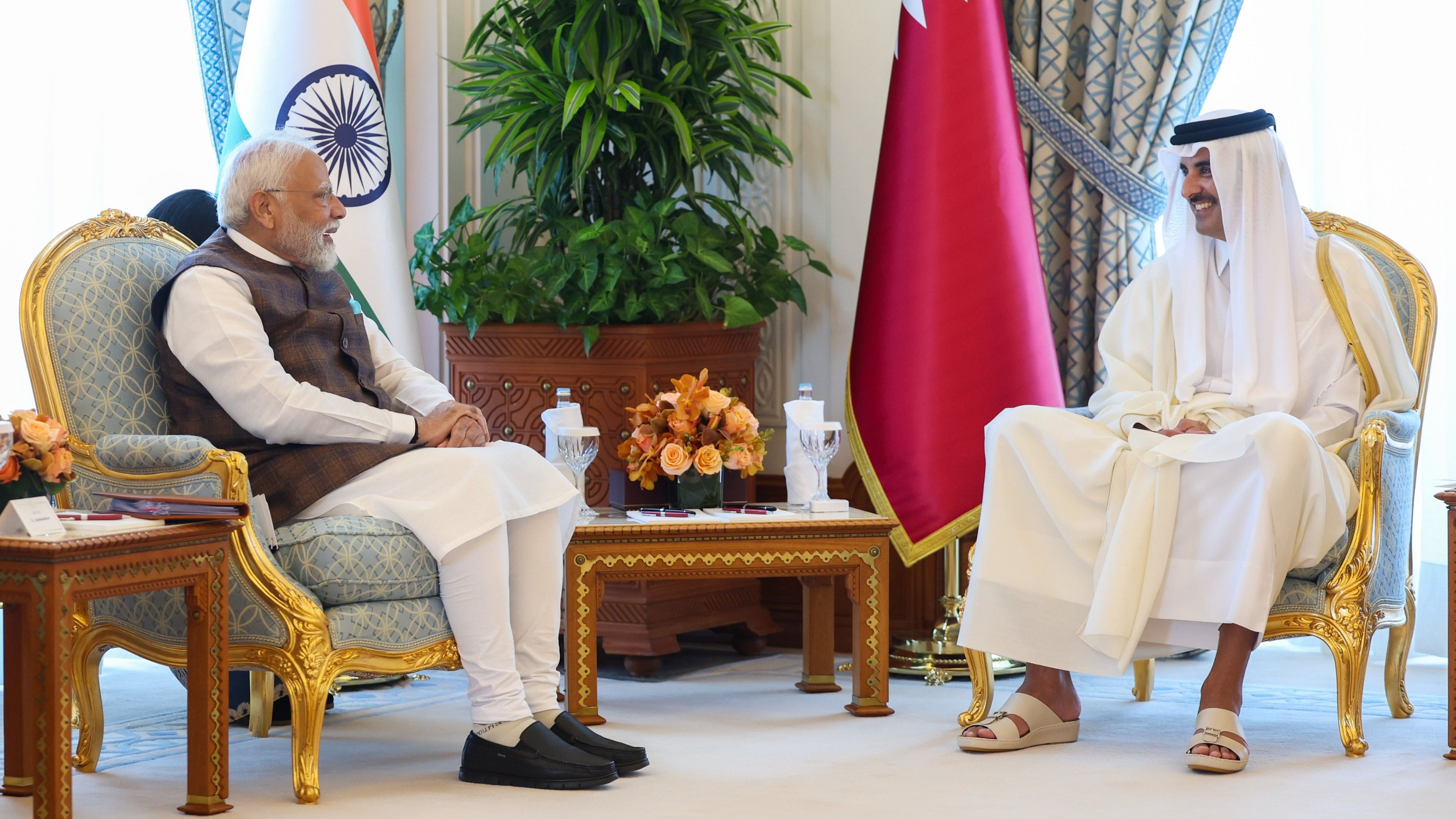 <div class="paragraphs"><p>PM Modi with Sheikh&nbsp;Sheikh Tamim bin Hamad.</p></div>