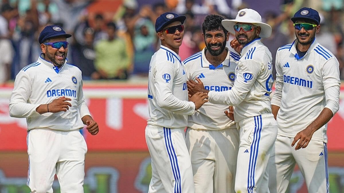 <div class="paragraphs"><p>Jasprit Bumrah  celebrates the wicket of England's Joe Root during the second day of the second Test cricket match between India and England, at Dr. Y.S. Rajasekhara Reddy ACA-VDCA Cricket Stadium, in Visakhapatnam.&nbsp;</p></div>