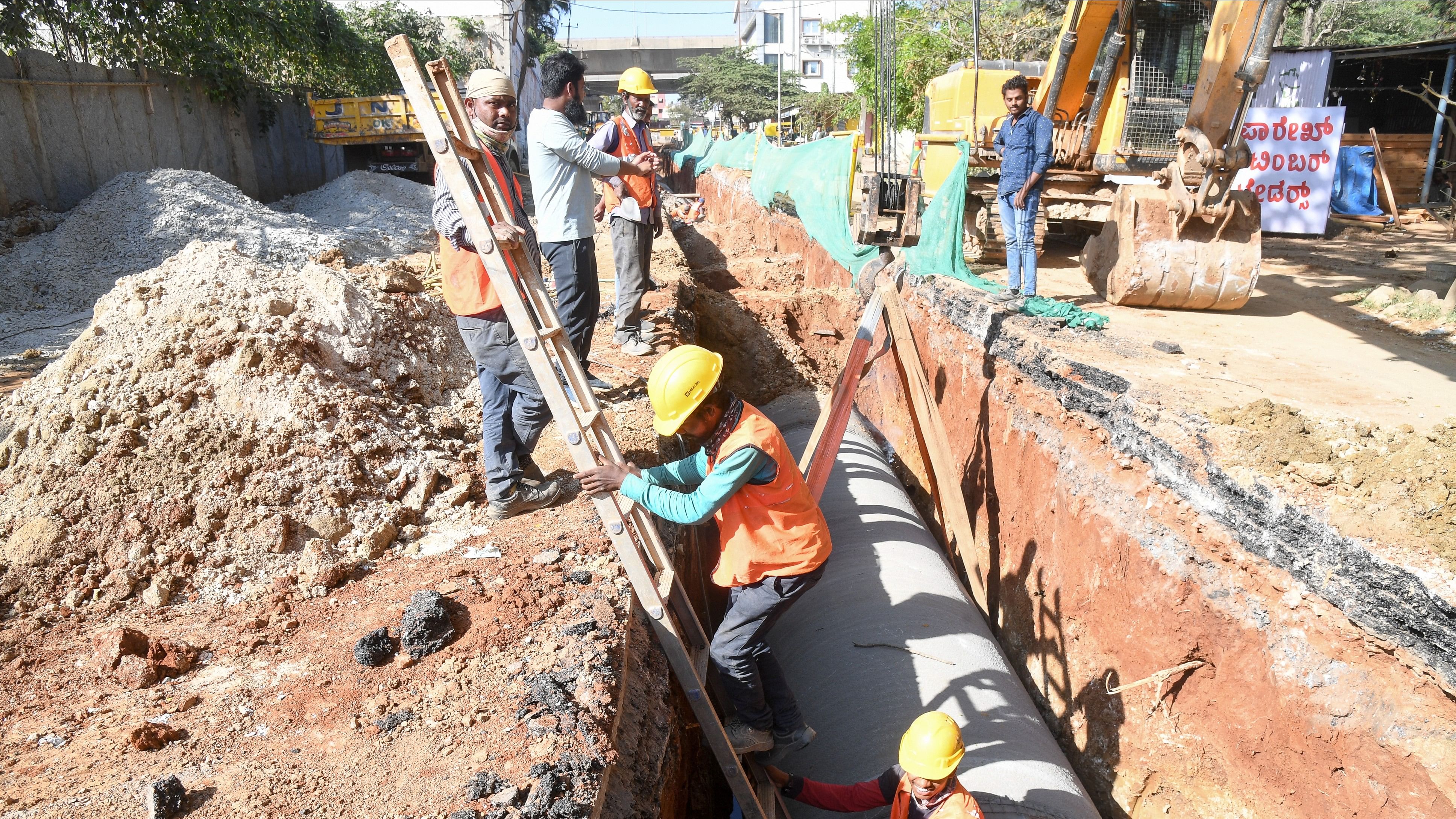 A file photograph of a pipe being laid to supply Cauvery water in Bengaluru. 