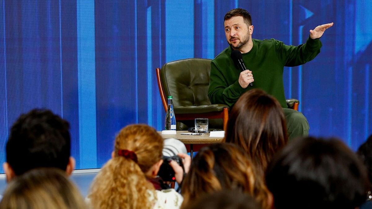 <div class="paragraphs"><p>Ukraine's President Volodymyr Zelenskyy speaks during 'Ukraine. Year 2024' conference in Kyiv.</p></div>