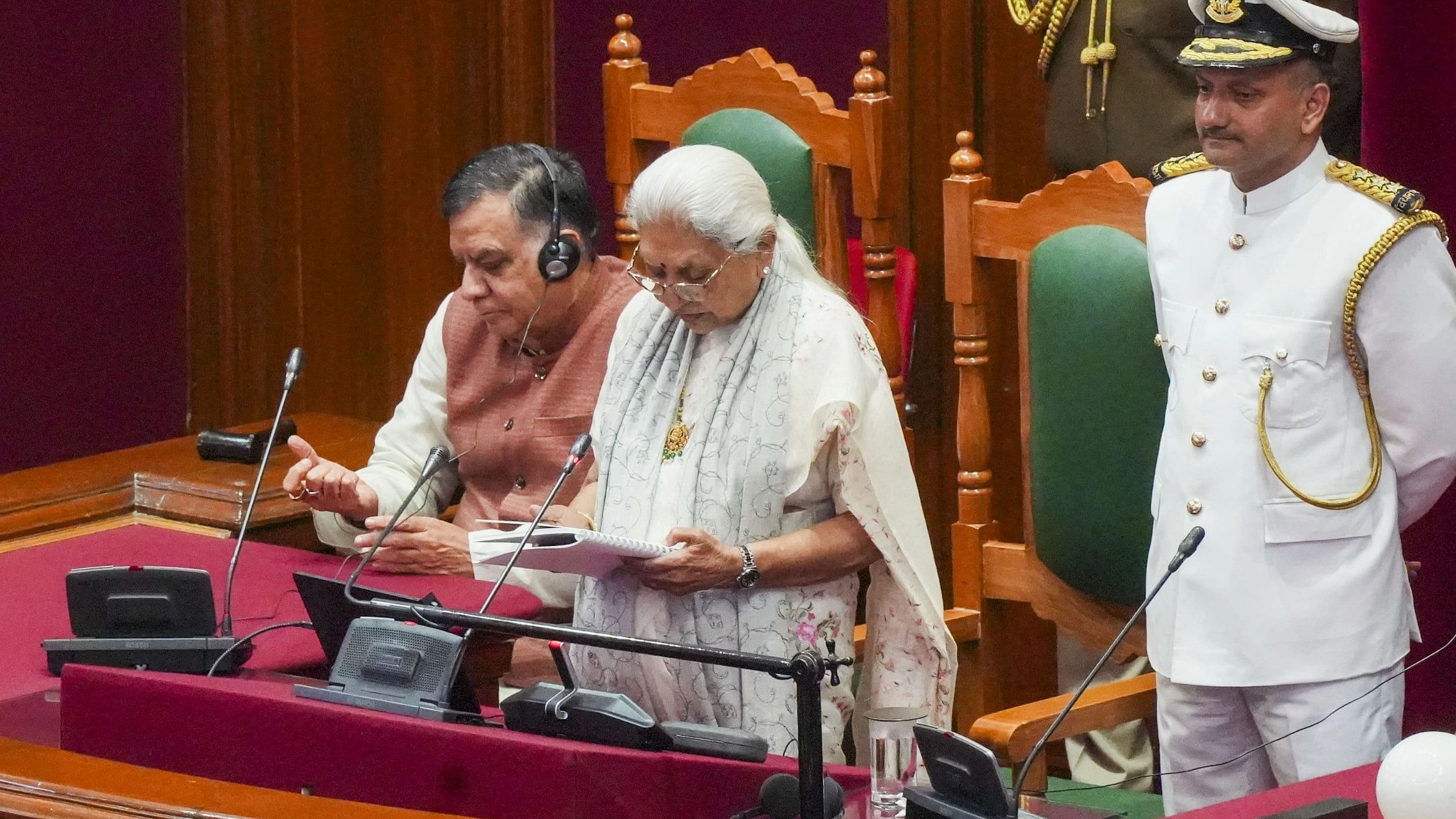 <div class="paragraphs"><p>Uttar Pradesh Governor Anandiben Patel addresses a joint sitting of both houses during the Budget session of Uttar Pradesh assembly, in Lucknow.</p></div>