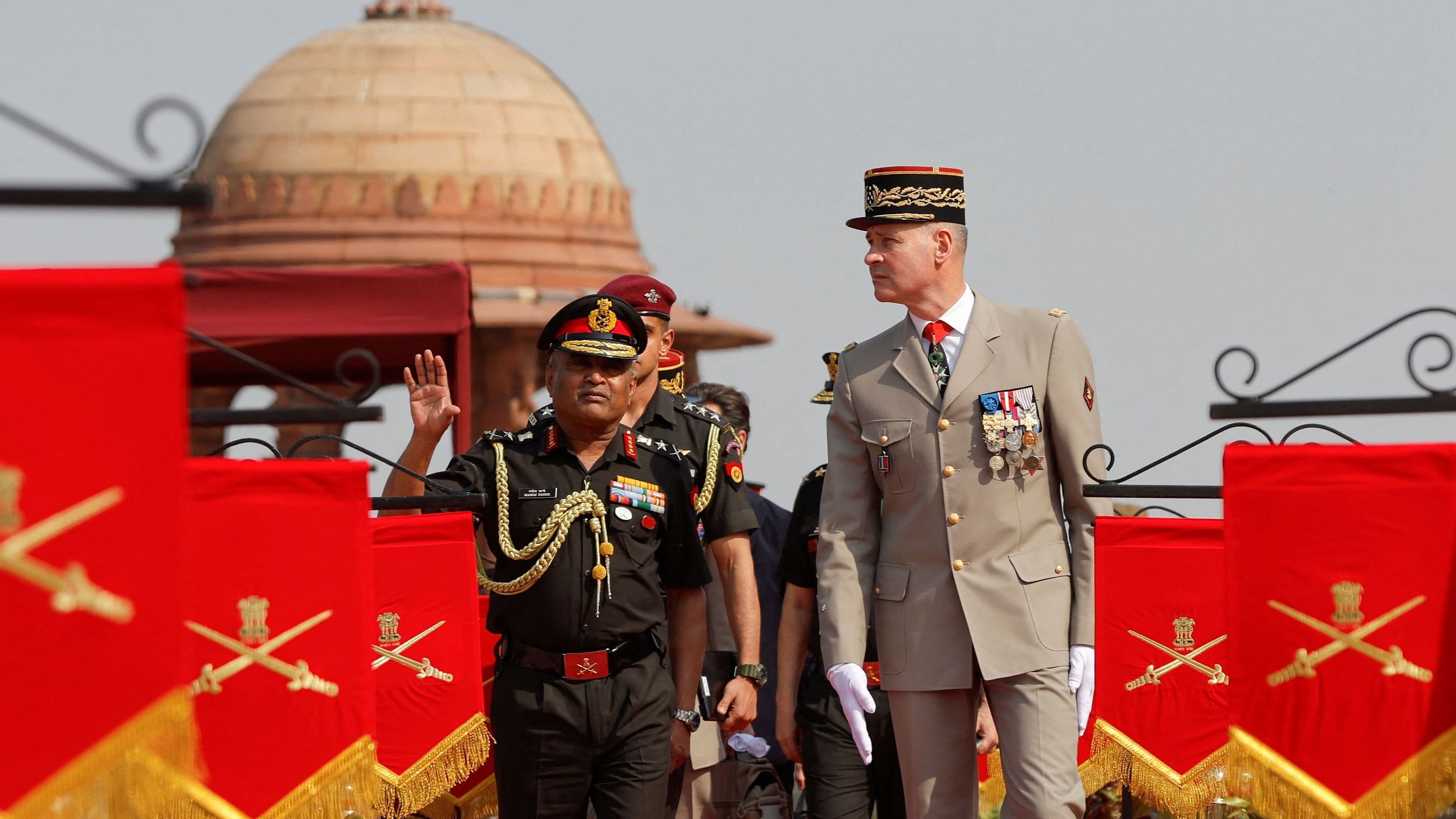 <div class="paragraphs"><p>Army chief&nbsp;General Manoj Pande with his French counterpart Pierre Schill in New Delhi.</p></div>