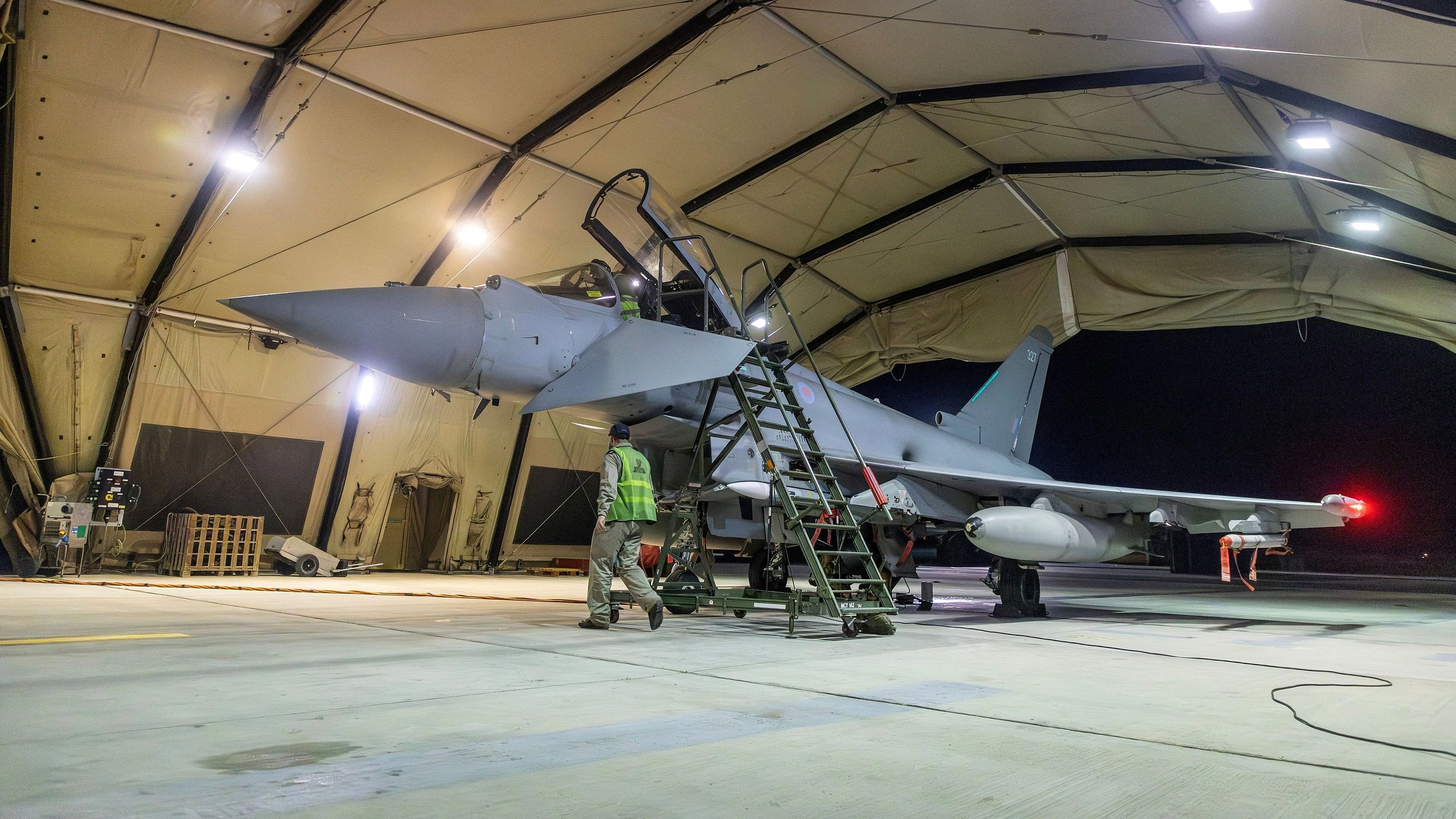 <div class="paragraphs"><p>An RAF Typhoon aircraft is pictured at RAF Akrotiri following its return after striking military targets in Yemen during the U.S.-led coalition operation, aimed at the Iran-backed Houthi militia that has been targeting international shipping in the Red Sea, in Cyprus, in this handout picture released on January 12, 2024.</p></div>