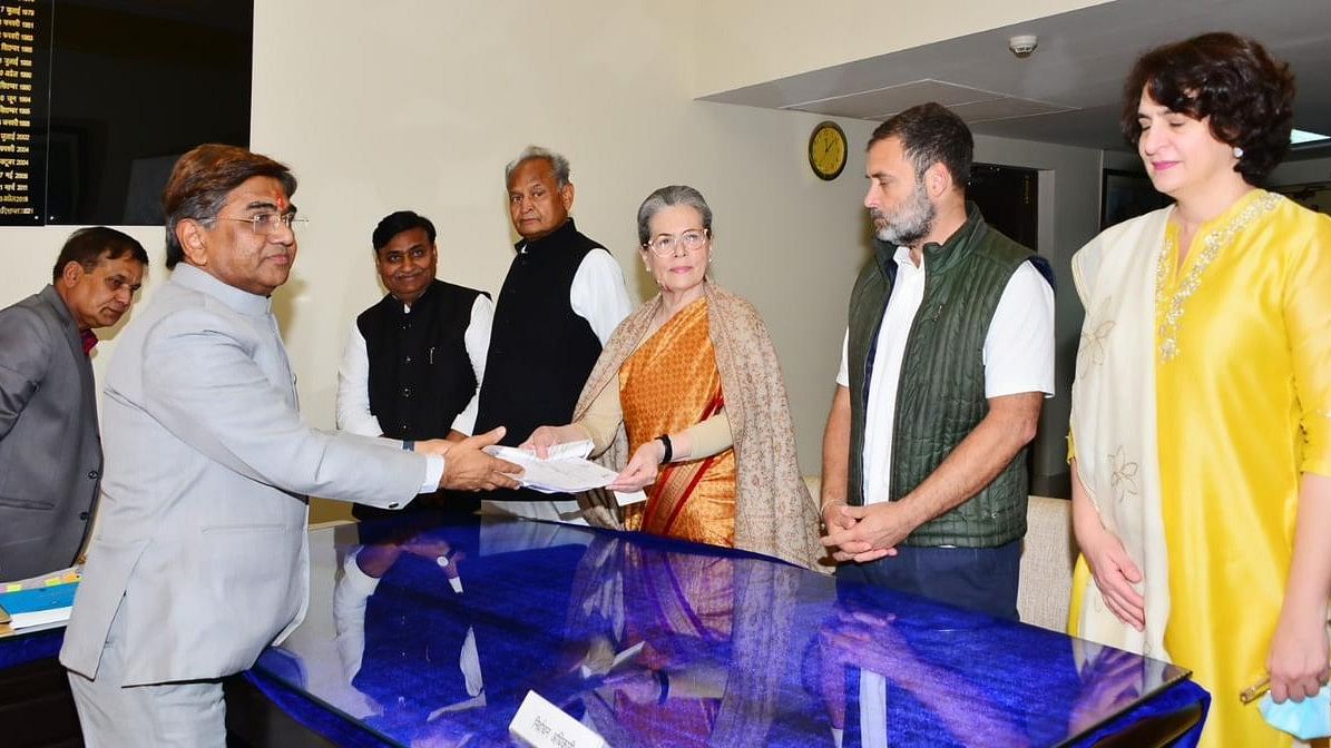 <div class="paragraphs"><p>Her children Rahul Gandhi and Piyanka Gandhi, former chief minister Ashok Gehlot, PCC chief Govind Singh Dotasra, leader of opposition Tikaram Jully were present at the time of the nomination filing in the assembly building.</p></div>