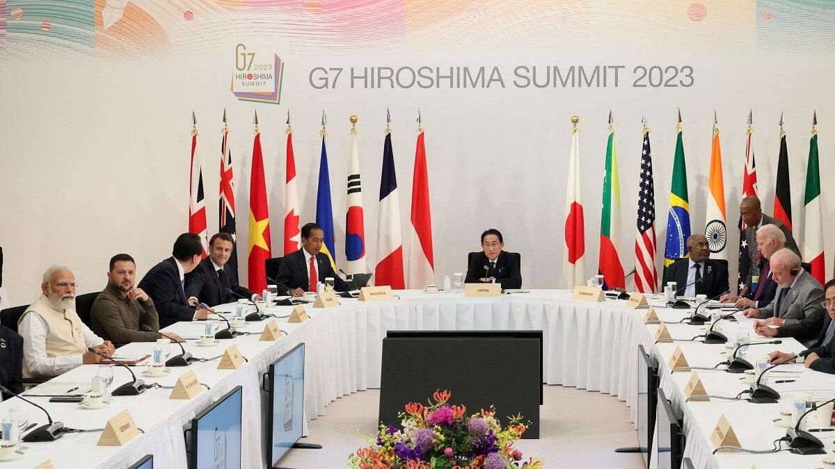<div class="paragraphs"><p>General view shows the G7, Partner Countries and Ukraine meeting as a part of the G7 leaders' summit in Hiroshima, western Japan May 21, 2023.</p></div>