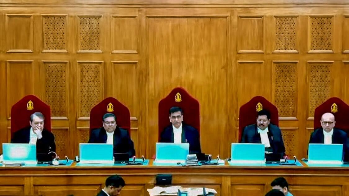 <div class="paragraphs"><p>The five-judge bench headed by Chief Justice of India Dr D Y Chandrachud and comprising Justices Sanjiv Khanna, B.R. Gavai, J.B. Pardiwala and Manoj Mishra during pronouncement of verdict on electoral bond scheme.</p></div>