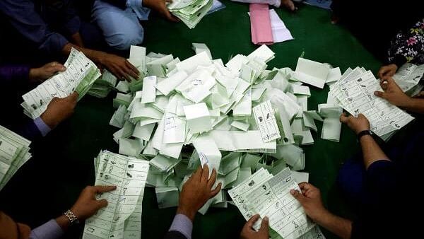 <div class="paragraphs"><p>Polling officers count ballot papers during the general election in Karachi, Pakistan.</p></div>