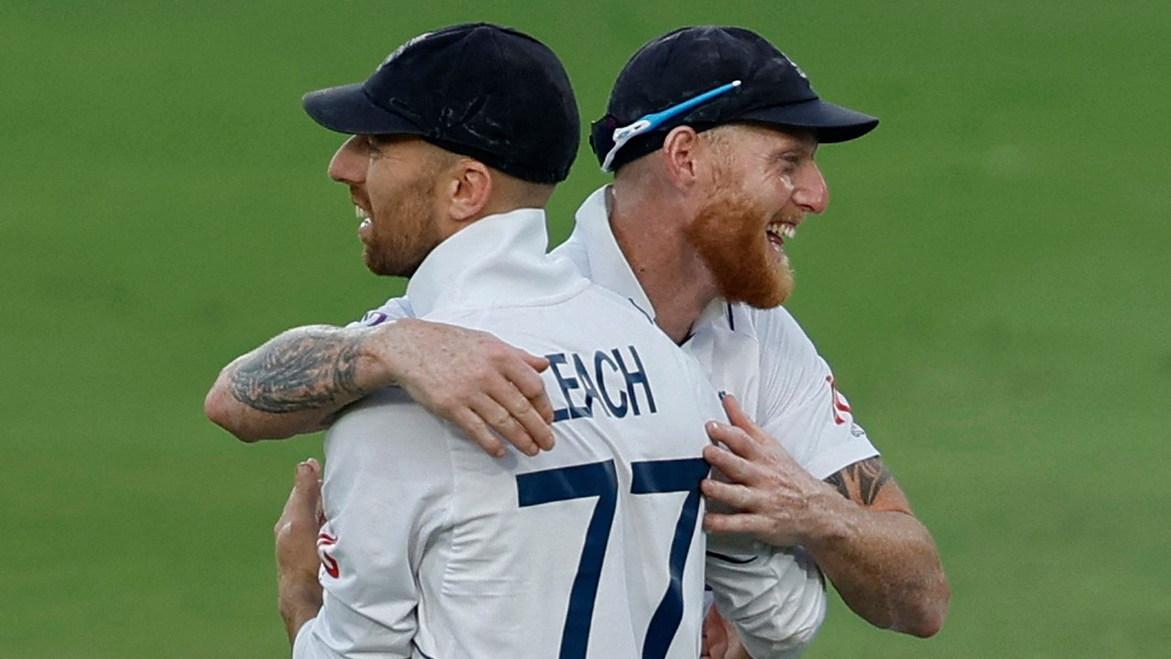 <div class="paragraphs"><p>England's Ben Stokes and Jack Leach.</p></div>