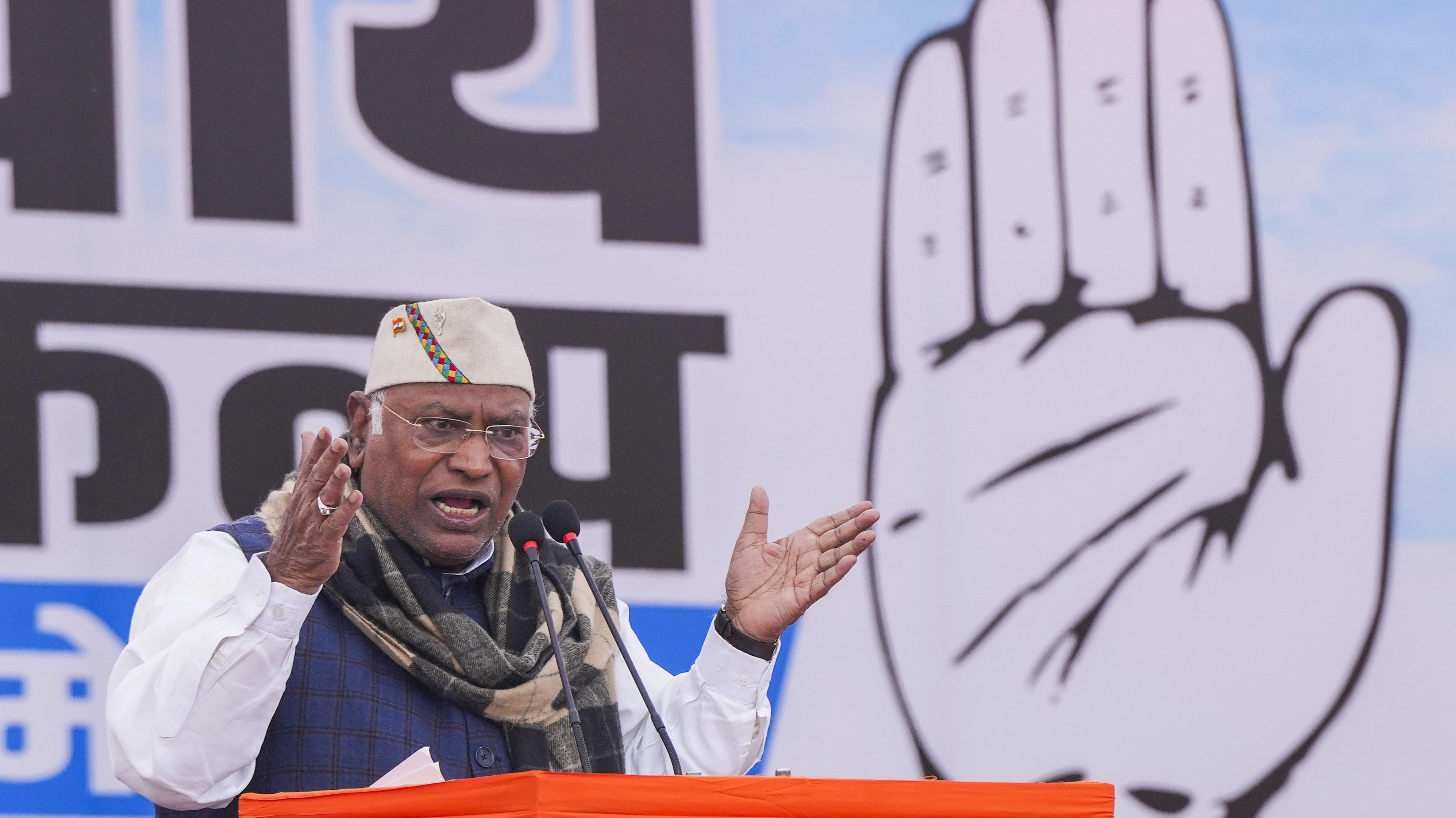 <div class="paragraphs"><p>New Delhi: Congress President Mallikarjun Kharge speaks during party's Nyay Sankalp Workers Convention, in New Delhi, Saturday, Feb. 3, 2024. </p></div>