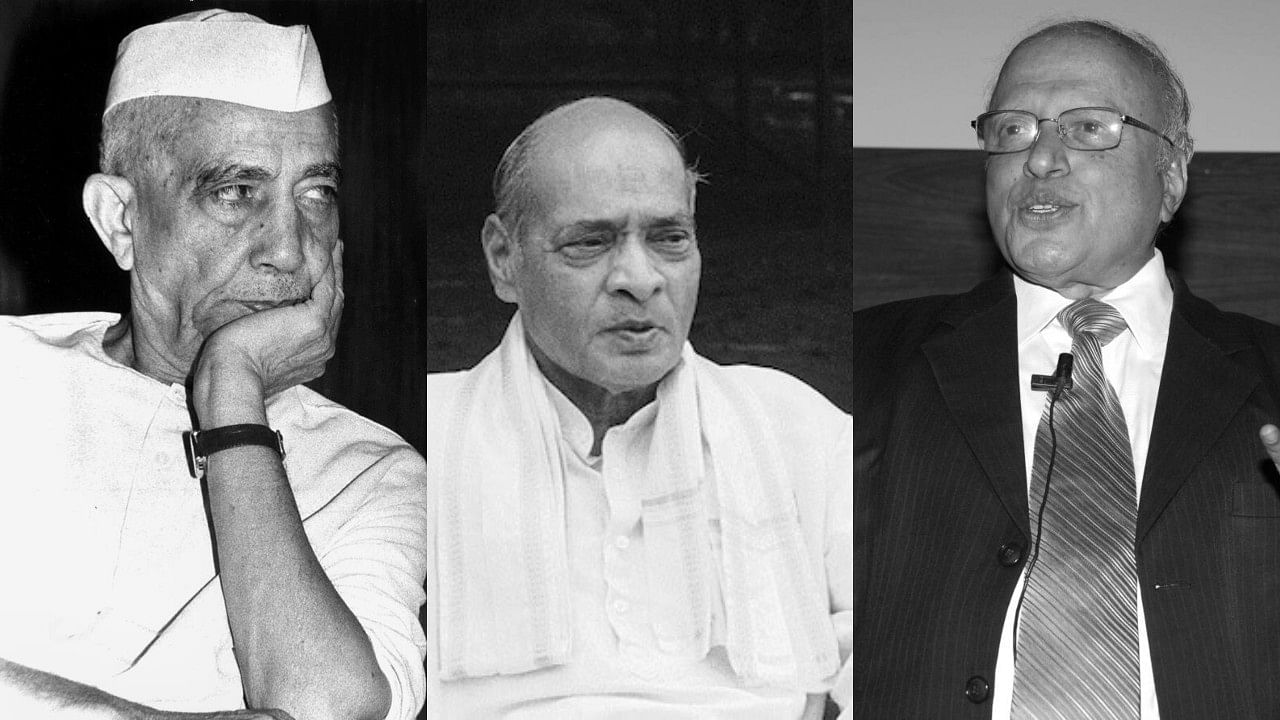 <div class="paragraphs"><p>(Left to right) Chaudhary Charan Singh, P V Narasimha Rao, and M S Swaminathan.</p></div>