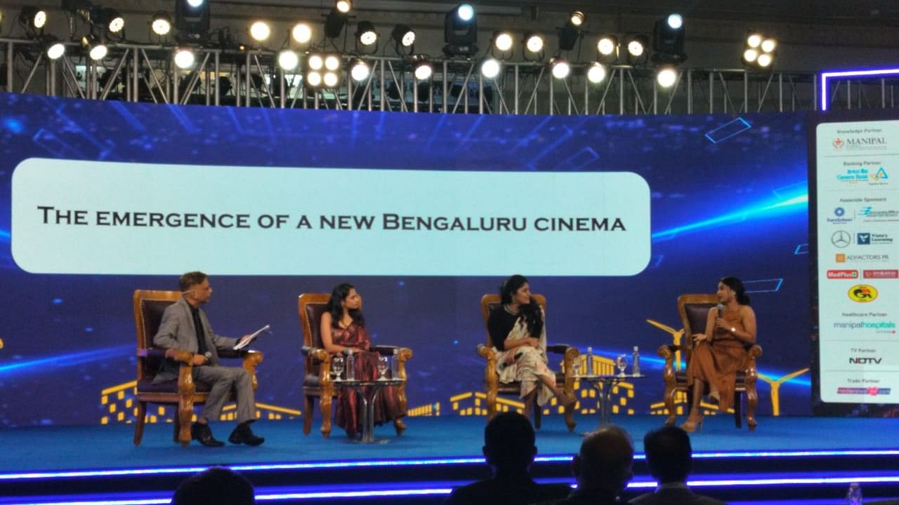 <div class="paragraphs"><p>'Emergence of a New Bengaluru Cinema' panel under way. Moderator&nbsp;SR Ramakrishna on the extreme left, followed by the panelists.&nbsp;</p></div>