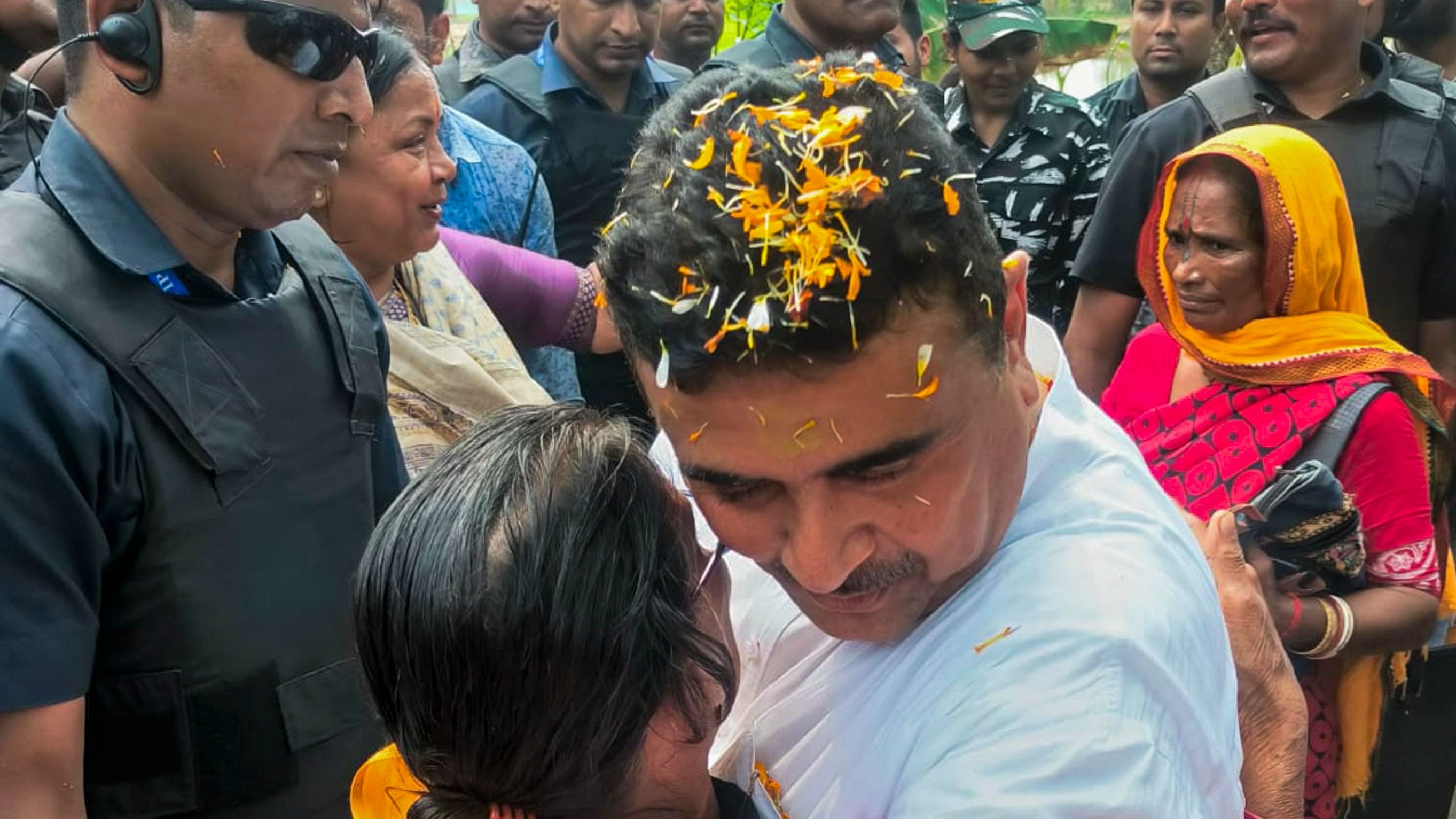 <div class="paragraphs"><p>BJP leader Suvendu Adhikari during a visit to Sandeshkhali, in North 24 Parganas district, Tuesday, February 20, 2024.</p></div>