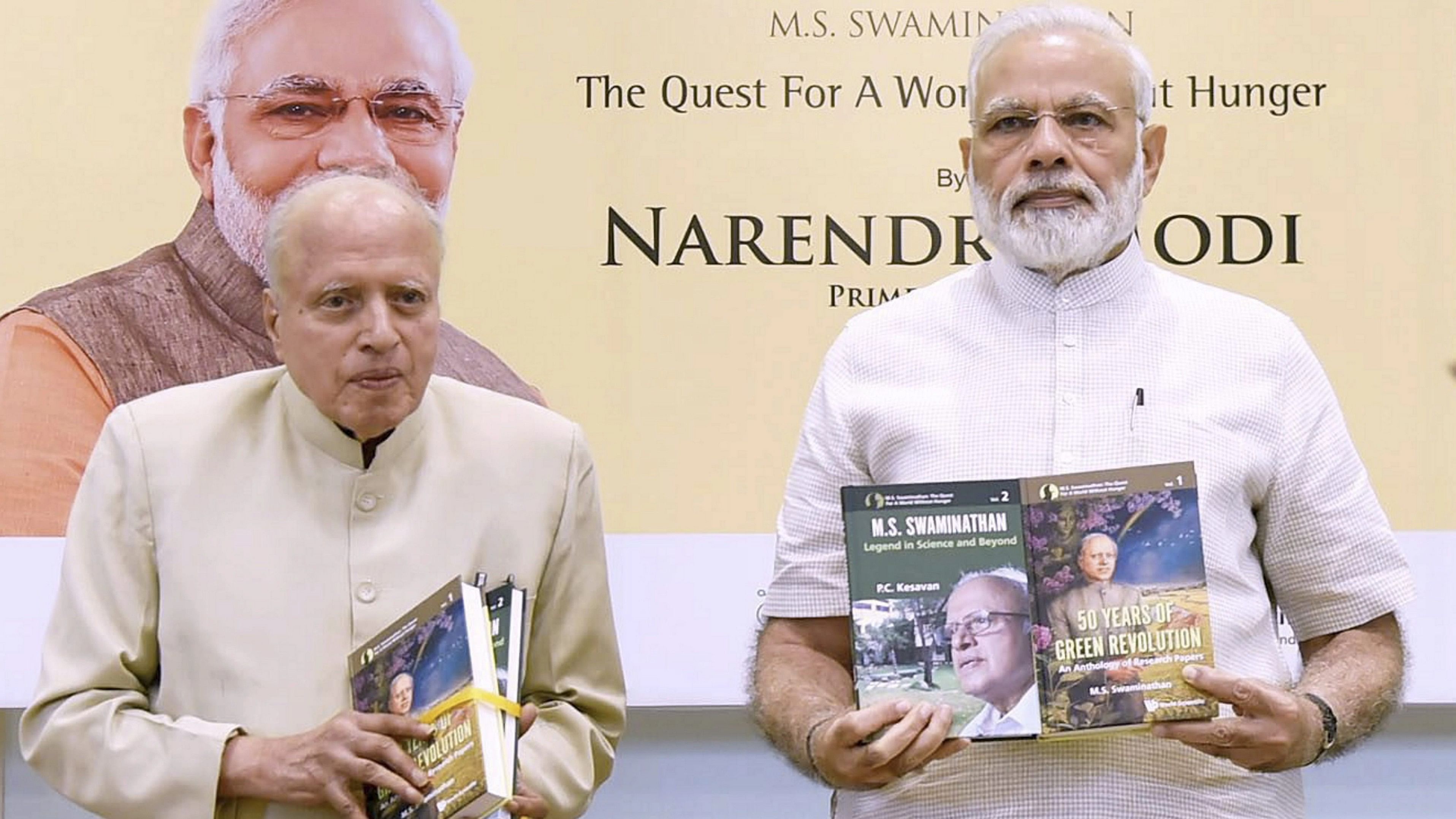 <div class="paragraphs"><p>A file photo of Prime Minister Narendra Modi with agriculture scientist M S Swaminathan, in New Delhi.</p></div>