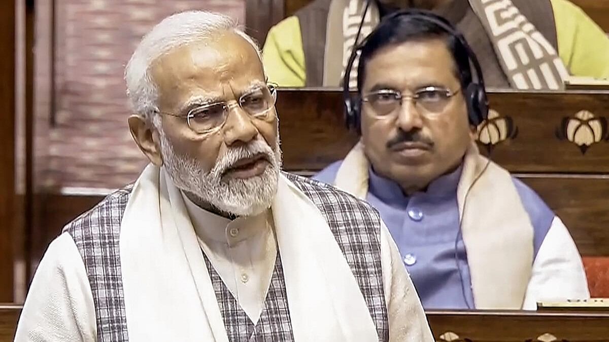 <div class="paragraphs"><p> Prime Minister Narendra Modi speaks in the Rajya Sabha during the Budget session of Parliament, in New Delhi, Wednesday, Feb 7, 2024.</p></div>