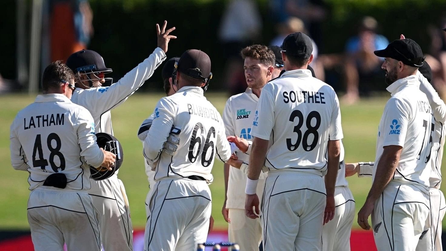 <div class="paragraphs"><p>New Zealand team members during day four of the first cricket Test match between New Zealand and South Africa at the Bay Oval in Mount Maunganui on February 7, 2024.</p></div>