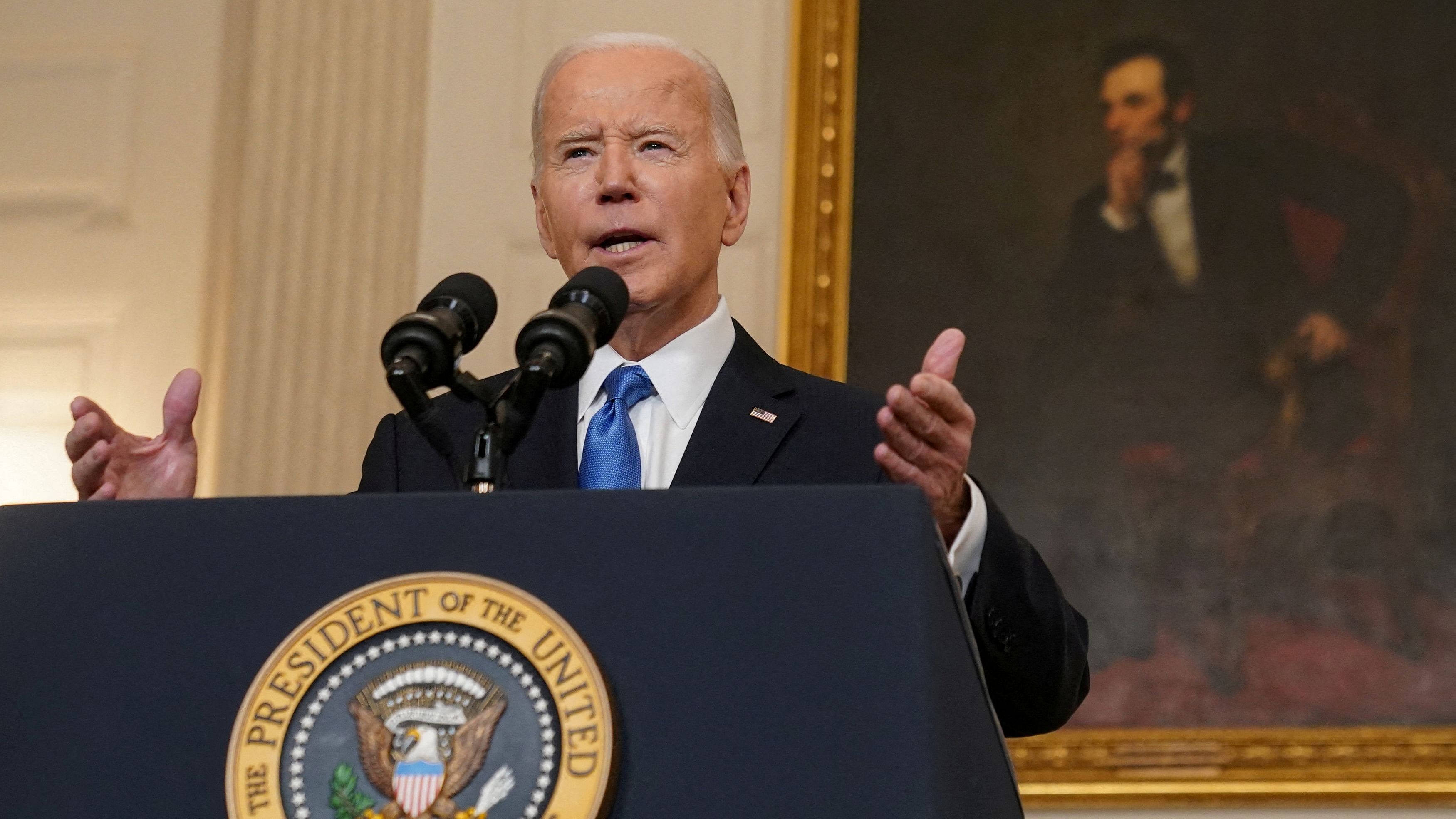 <div class="paragraphs"><p>US President Joe Biden speaks about the aid package for Ukraine, from the State Dining Room of the White House in Washington DC US, February 13, 2024.</p></div>