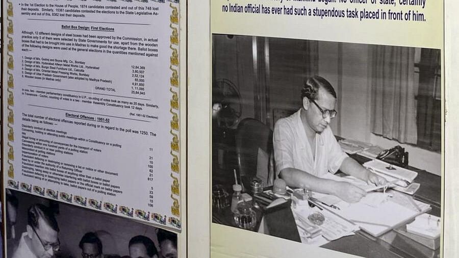 <div class="paragraphs"><p>Panels showing the journey of Indian elections starting from the first parliamentary elections held in 1951-52, displayed at a poll museum in New Delhi.</p></div>