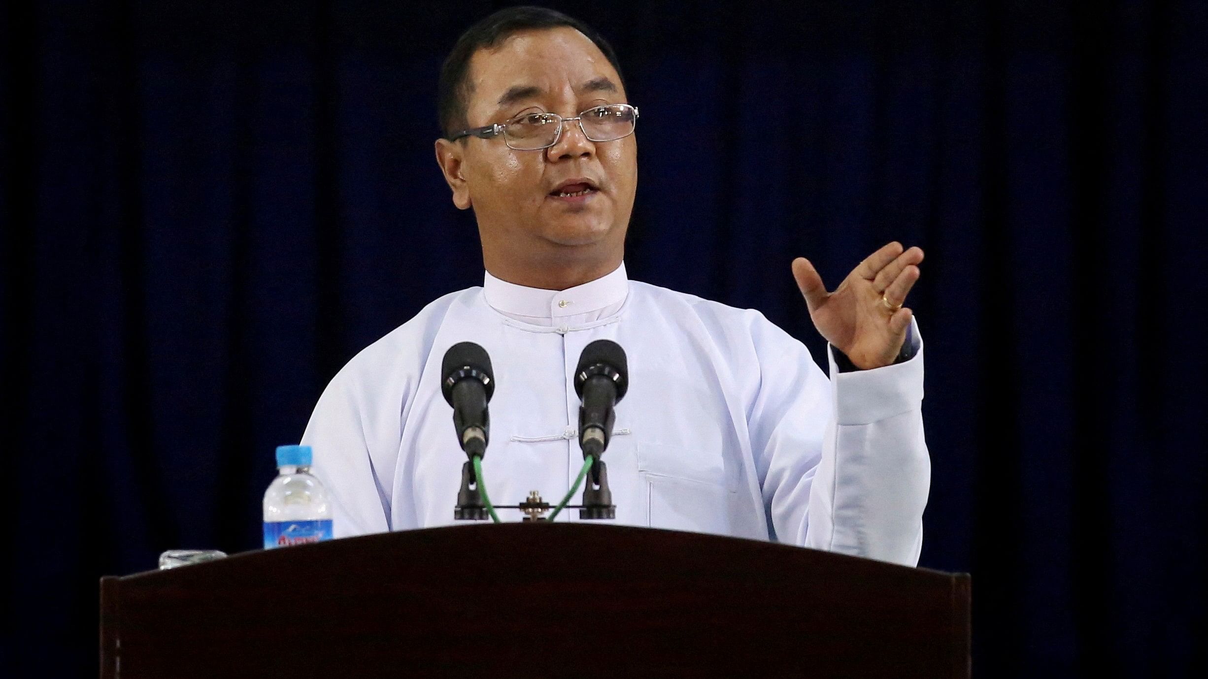 <div class="paragraphs"><p>Myanmar's military junta spokesman Zaw Min Tun speaks during the information ministry's press conference in Naypyitaw.</p></div>