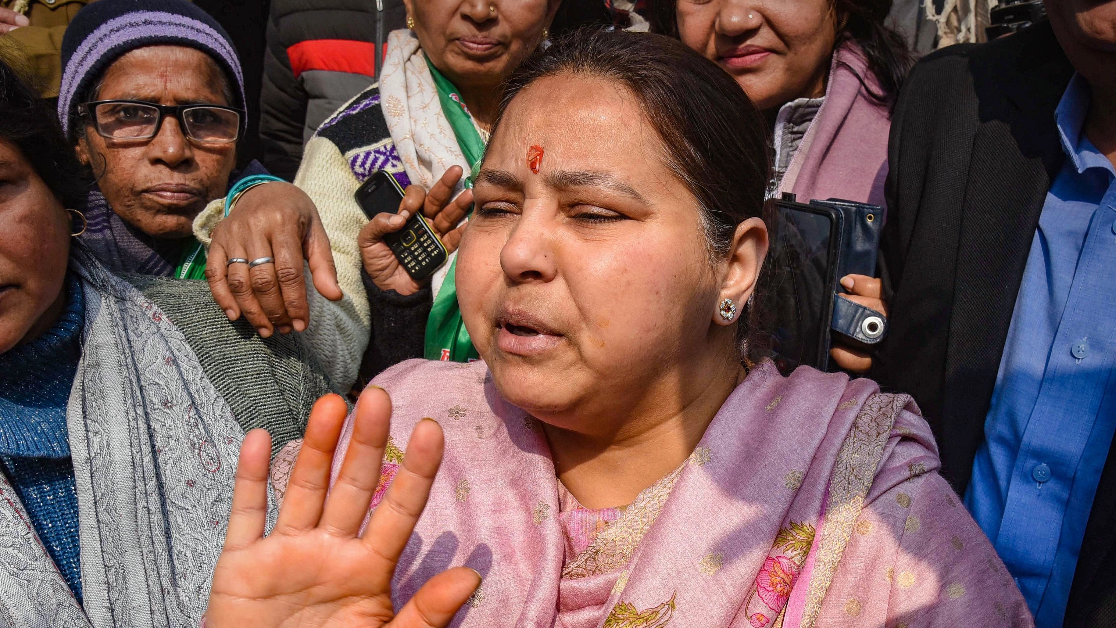 <div class="paragraphs"><p>RJD MP Misa Bharti speaks with the media as she arrives at the Enforcement Directorate (ED) office for questioning in the land-for-jobs case, in Patna, Monday, January 29, 2024.</p></div>