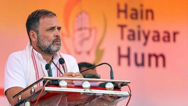 <div class="paragraphs"><p>Congress MP Rahul Gandhi addresses a public meeting during the 'Bharat Jodo Nyay Yatra', in Ranchi, Monday, Feb. 5, 2024.</p></div>