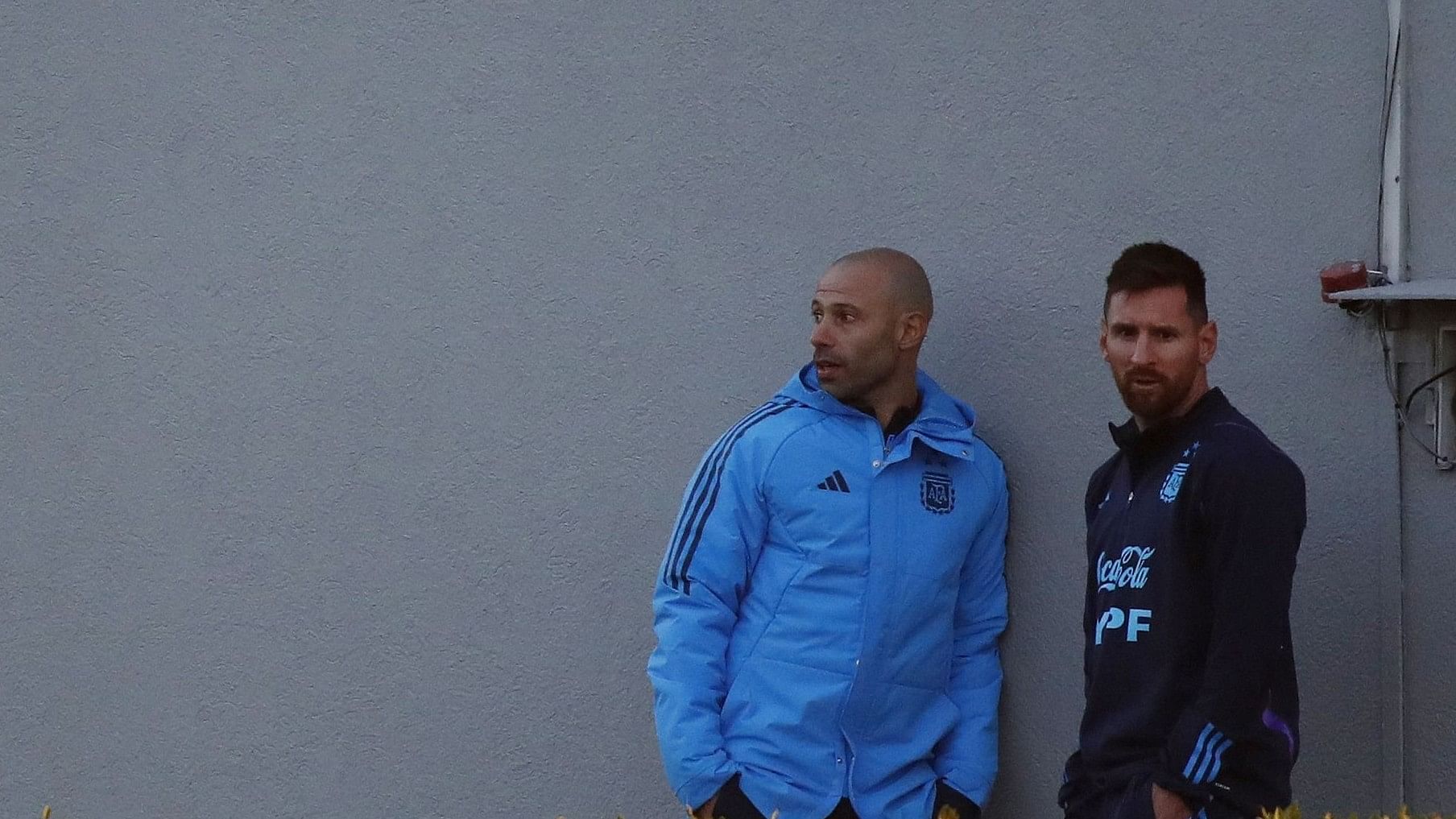 <div class="paragraphs"><p>Argentina's Lionel Messi with coach Javier Mascherano during training</p></div>