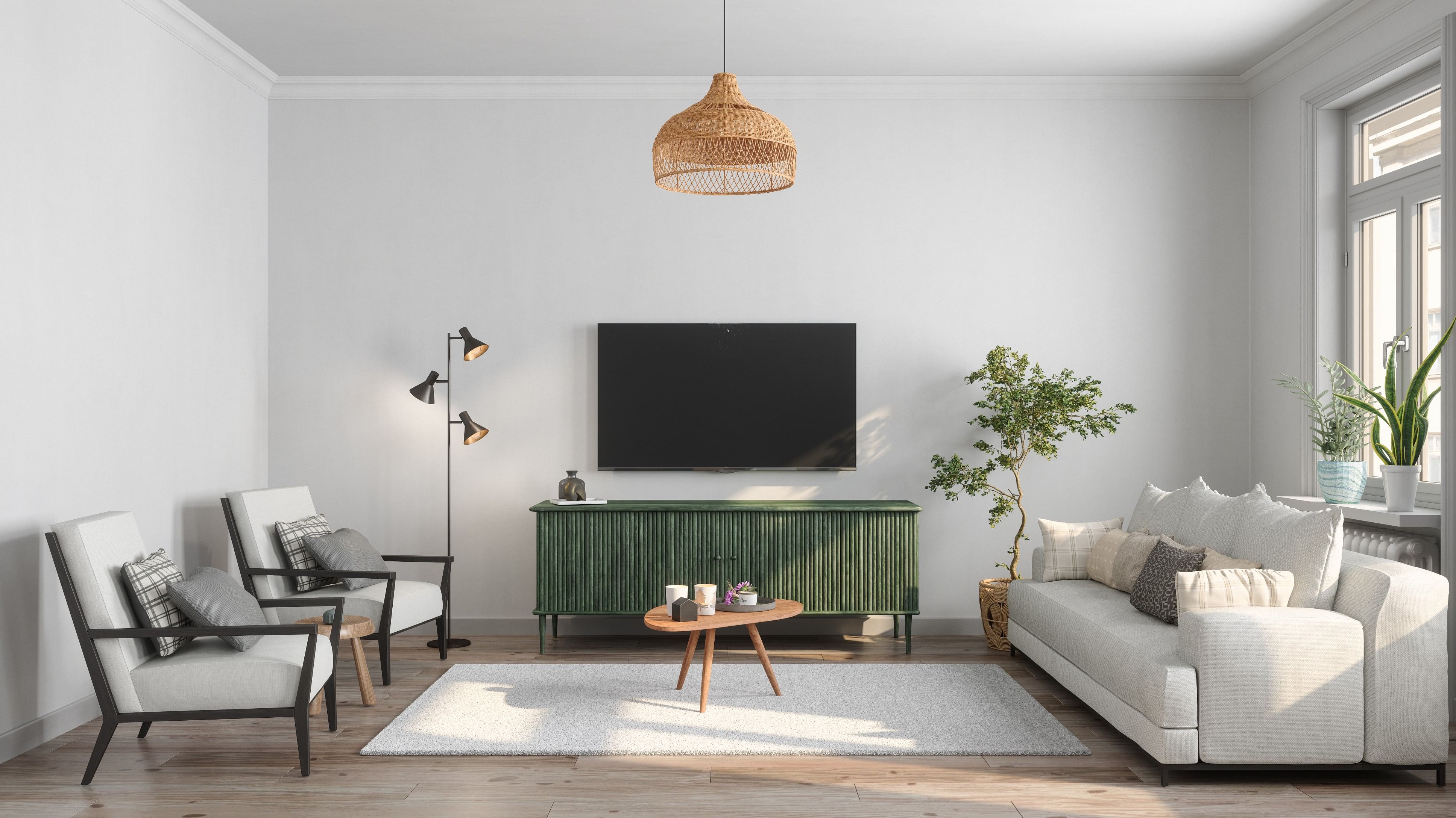 <div class="paragraphs"><p>Use light colours on walls and hanging lights to minimise clutter in a living room. </p></div>