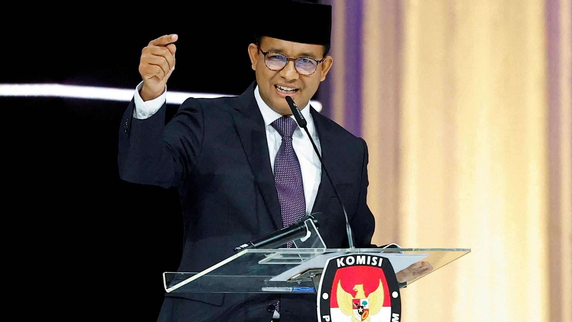 <div class="paragraphs"><p>Presidential candidate and former Jakarta Governor Anies Baswedan speaks during a televised debate ahead of the general election at the Jakarta Convention Center in Jakarta, Indonesia, February 4, 2024. </p></div>