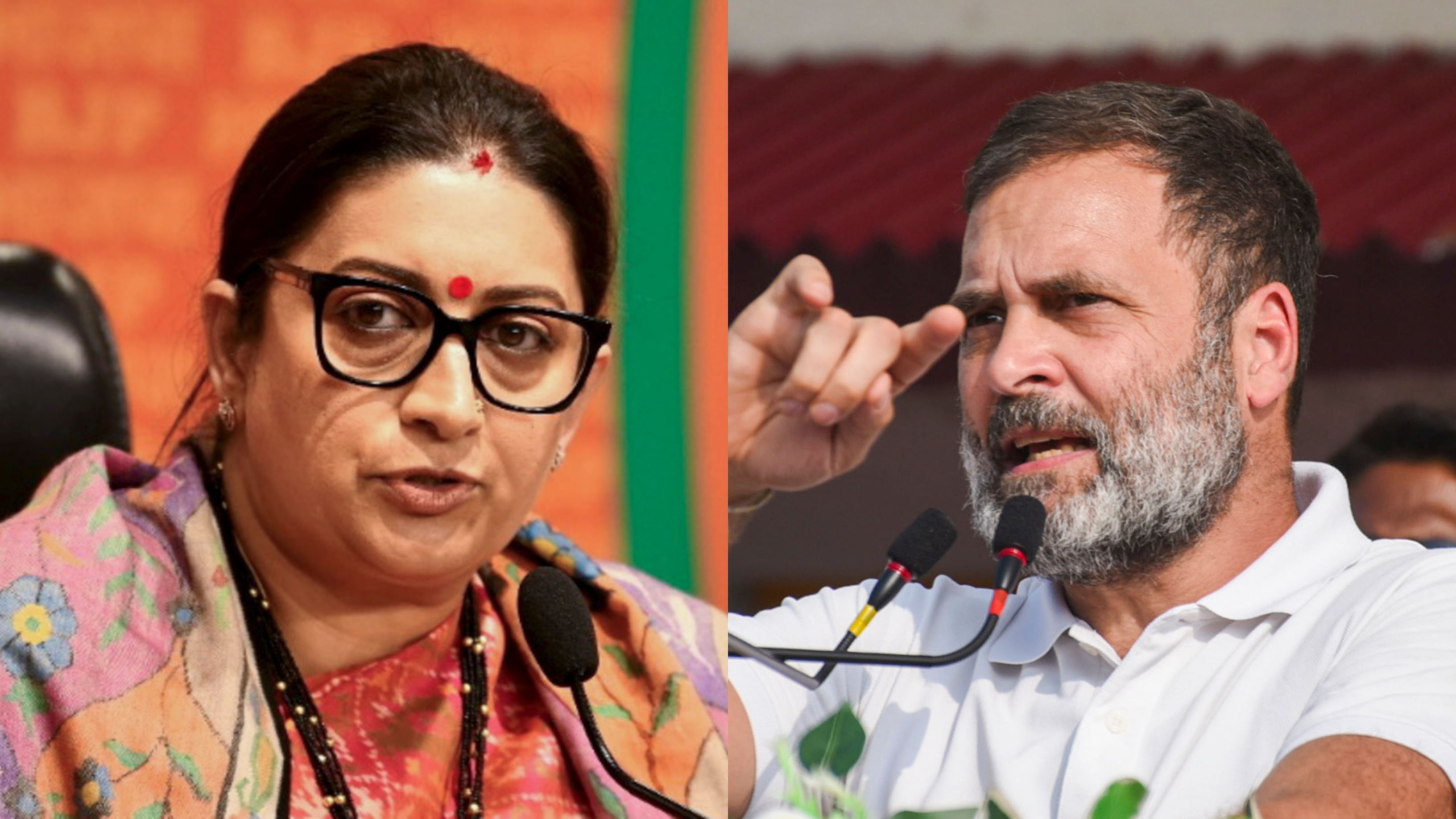 <div class="paragraphs"><p>BJP leader Smriti Irani (L) and Congress leader Rahul Gandhi (R).</p></div>