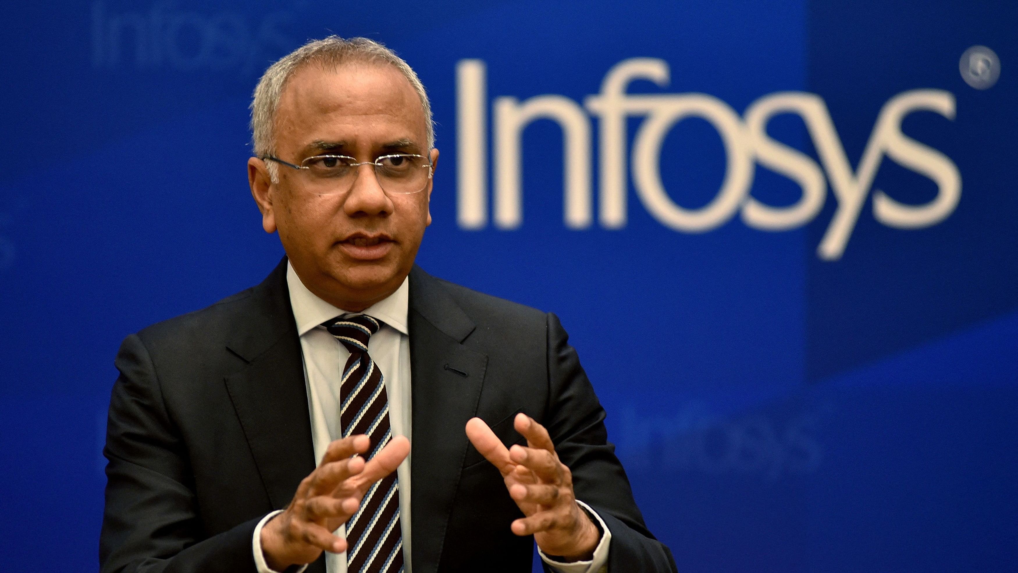 <div class="paragraphs"><p>Infosys CEO and Managing Director Salil Parekh speaks during the press conference announcing the company's quarterly results in Bengaluru, India, January 11, 2024.</p></div>