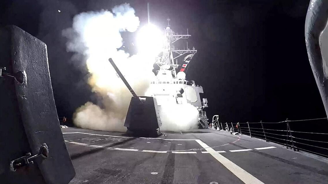 <div class="paragraphs"><p>A missile is launched from a US Navy warship against what they describe as Houthi military targets in Yemen.</p></div>