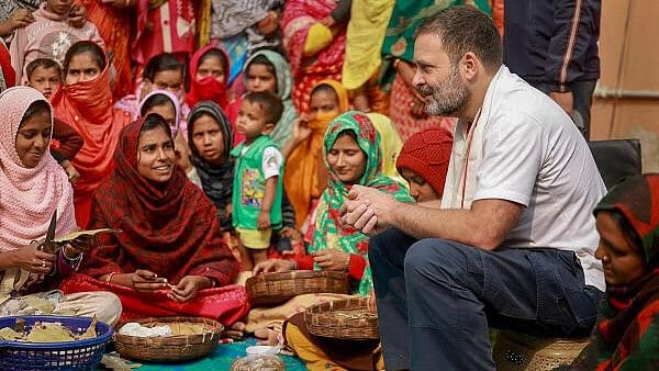 <div class="paragraphs"><p>Congress leader Rahul Gandhi interacts with 'beedi' workers during the 'Bharat Jodo Nyay Yatra', in Murshidabad district, West Bengal, Thursday, February 1, 2024.</p></div>