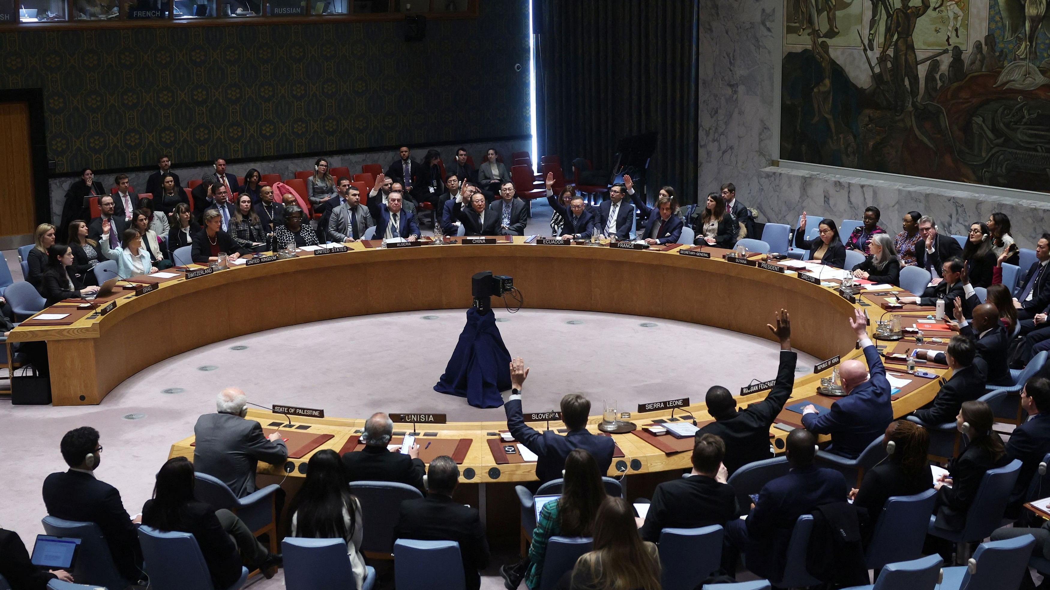 <div class="paragraphs"><p>US Ambassador to the United Nations Linda Thomas-Greenfield casts a veto vote on a UN Security Council resolution to demand an immediate humanitarian ceasefire in Gaza, Feb 20, 2024.</p></div>