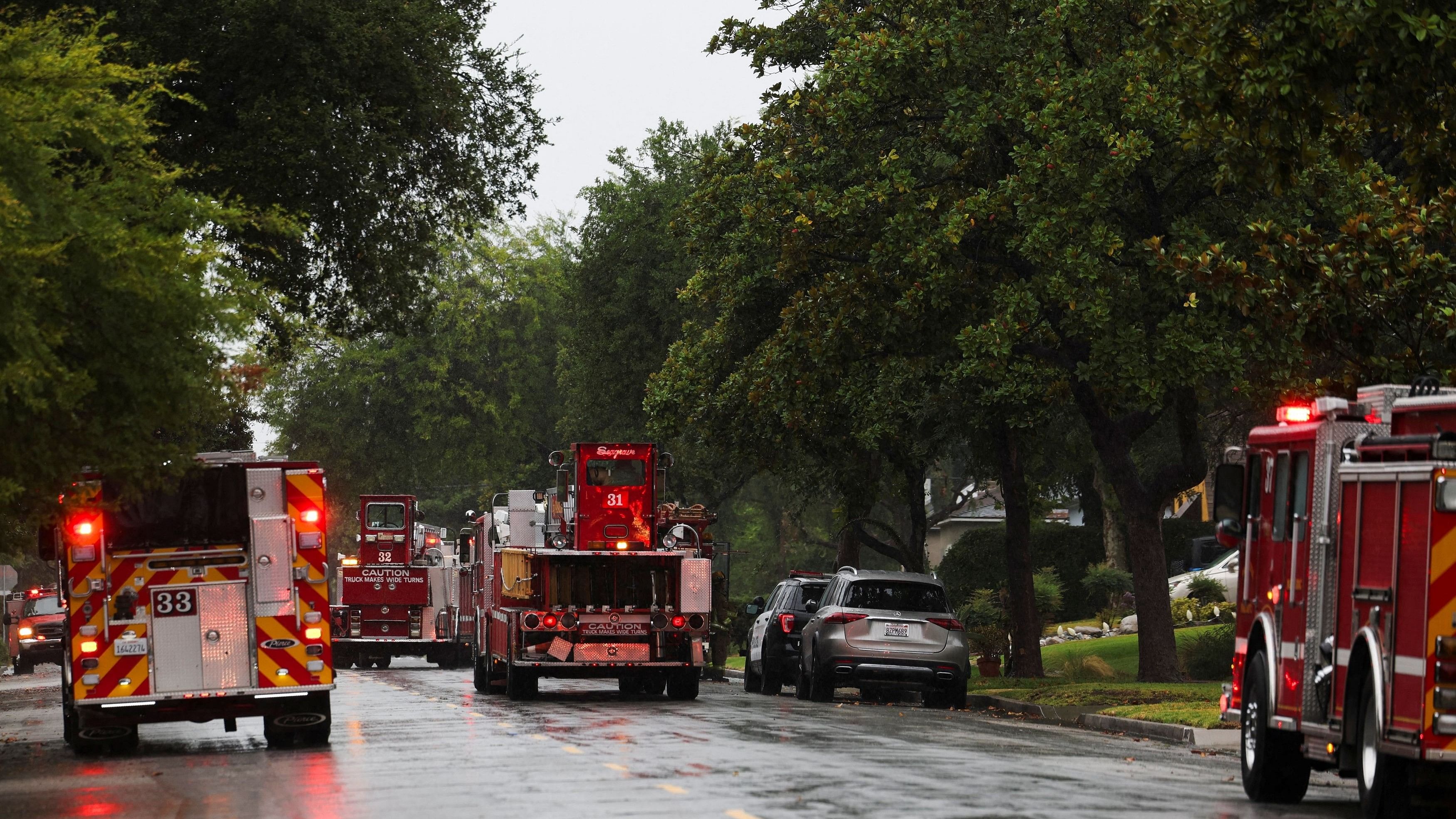 <div class="paragraphs"><p>Pasadena Fire Department vehicles attend to a fire call following earthquake in  California.</p></div>