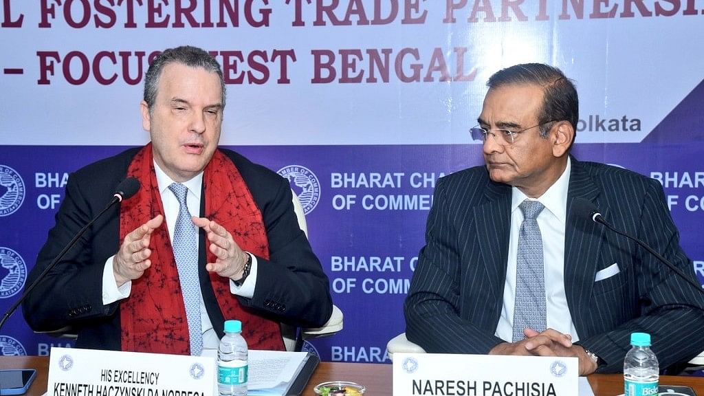 <div class="paragraphs"><p>Kenneth Felix Haczynski da Nobrega, Ambassador of Brazil to India addressed the Bharat Chamber of Commerce as the Guest-in-Chief.</p></div>