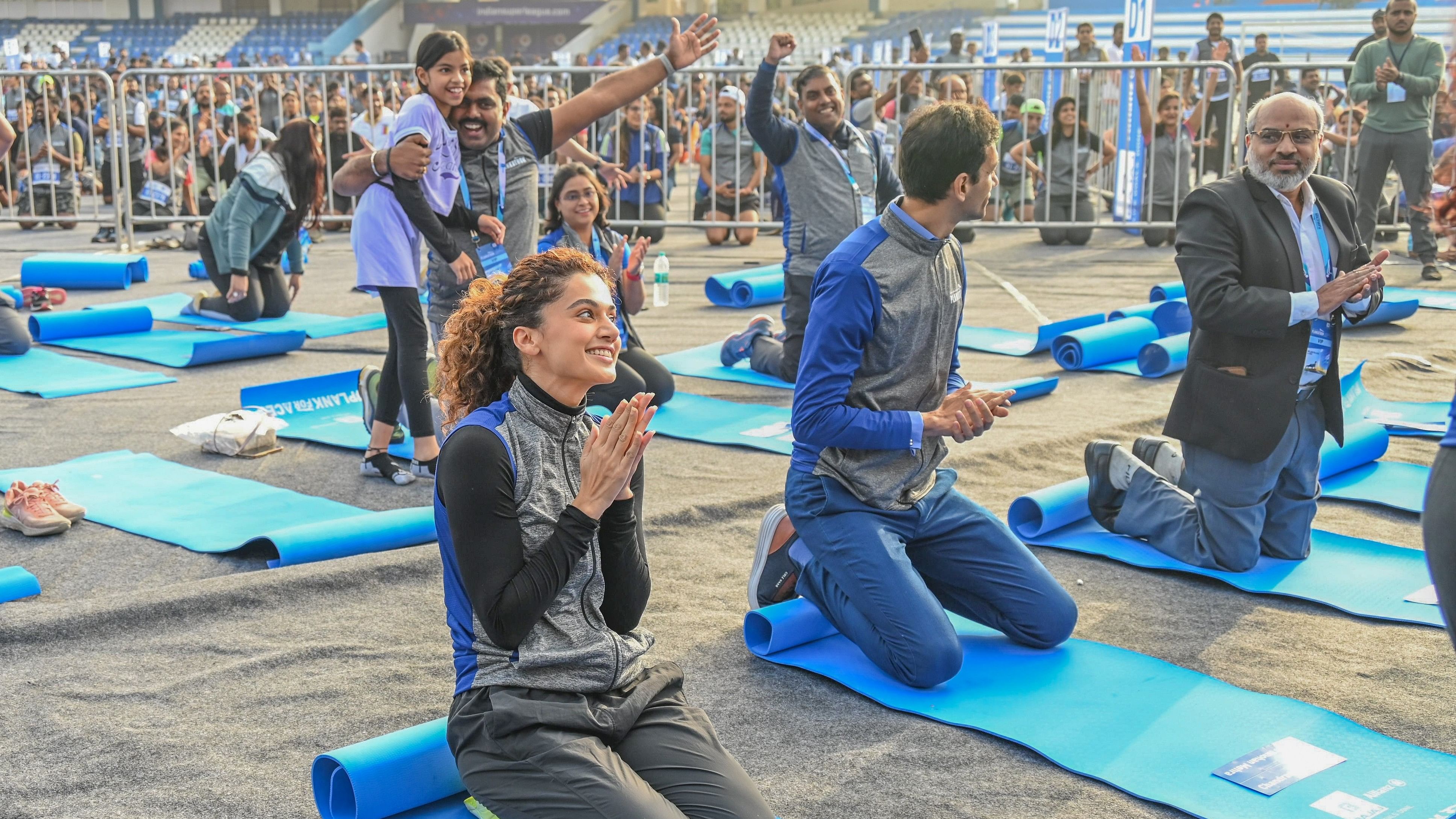 <div class="paragraphs"><p>Taapsee Pannu participated in the fourth edition of Plankathon saluting the Indian Space Research Organisation (ISRO)’s outstanding achievements organised by Bajaj Allanz Life Insurance at Sree Kanteerava Stadium in Bengaluru on Sunday, 11th February 2024. Chandramohan Mehra, Chief Marketing Officer, Bajaj Allanz Life Insurance and Sudheer Kumar, Director, ISRO also participated in the event. </p></div>